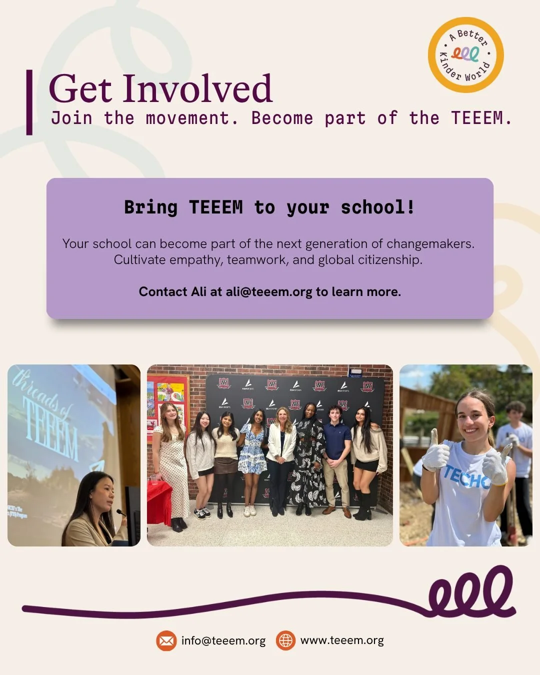 There are many ways to be part of TEEEM, and each one creates more opportunities for students to turn empathy into action.

Whether you&rsquo;re an educator looking to bring TEEEM to your school, a business or individual interested in supporting our 