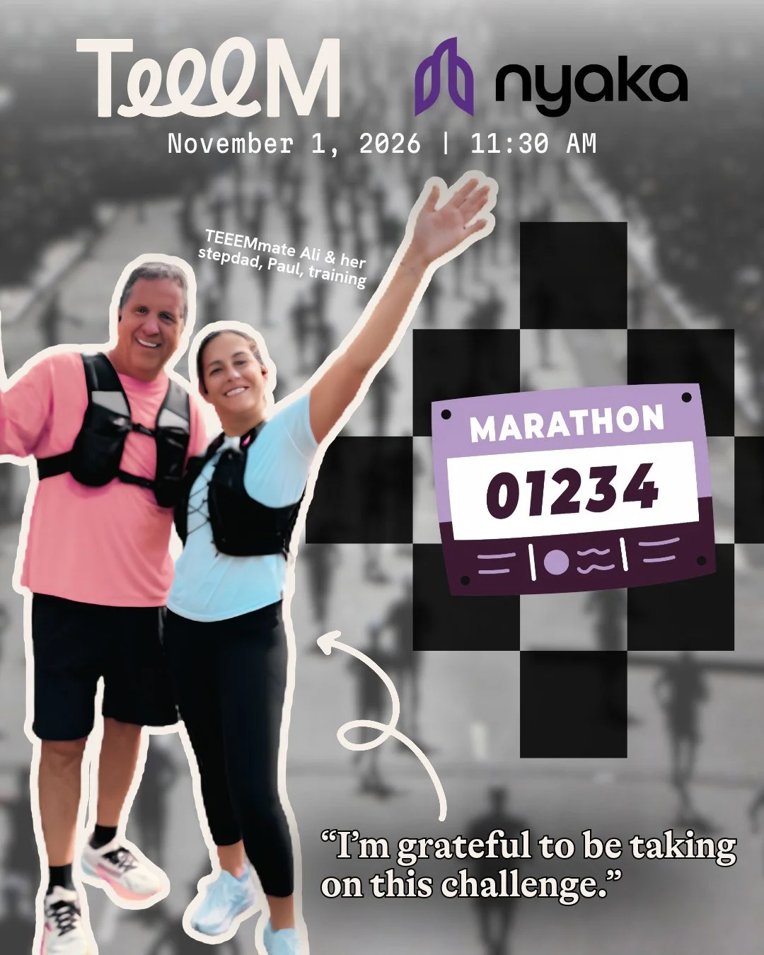 🏃&zwj;♀️ Running with purpose, one mile at a time!

On Sunday, November 1, our very own TEEEMmate Ali Kuemmer and her stepdad, Paul, will take on the 2026 TCS New York City Marathon in support of our global site partner, Nyaka!

After watching her h