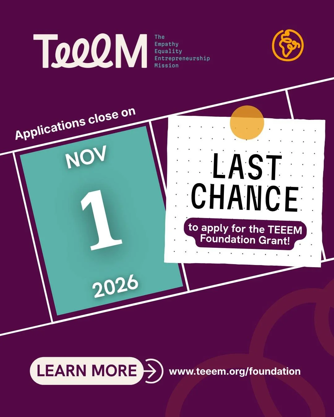 ⏰ LAST CHANCE! Applications for the 2026 TEEEM Foundation Community Impact Grant close on November 1st!

Are you part of an organization working to make a meaningful difference in your community? Are you looking to launch a new initiative or expand a