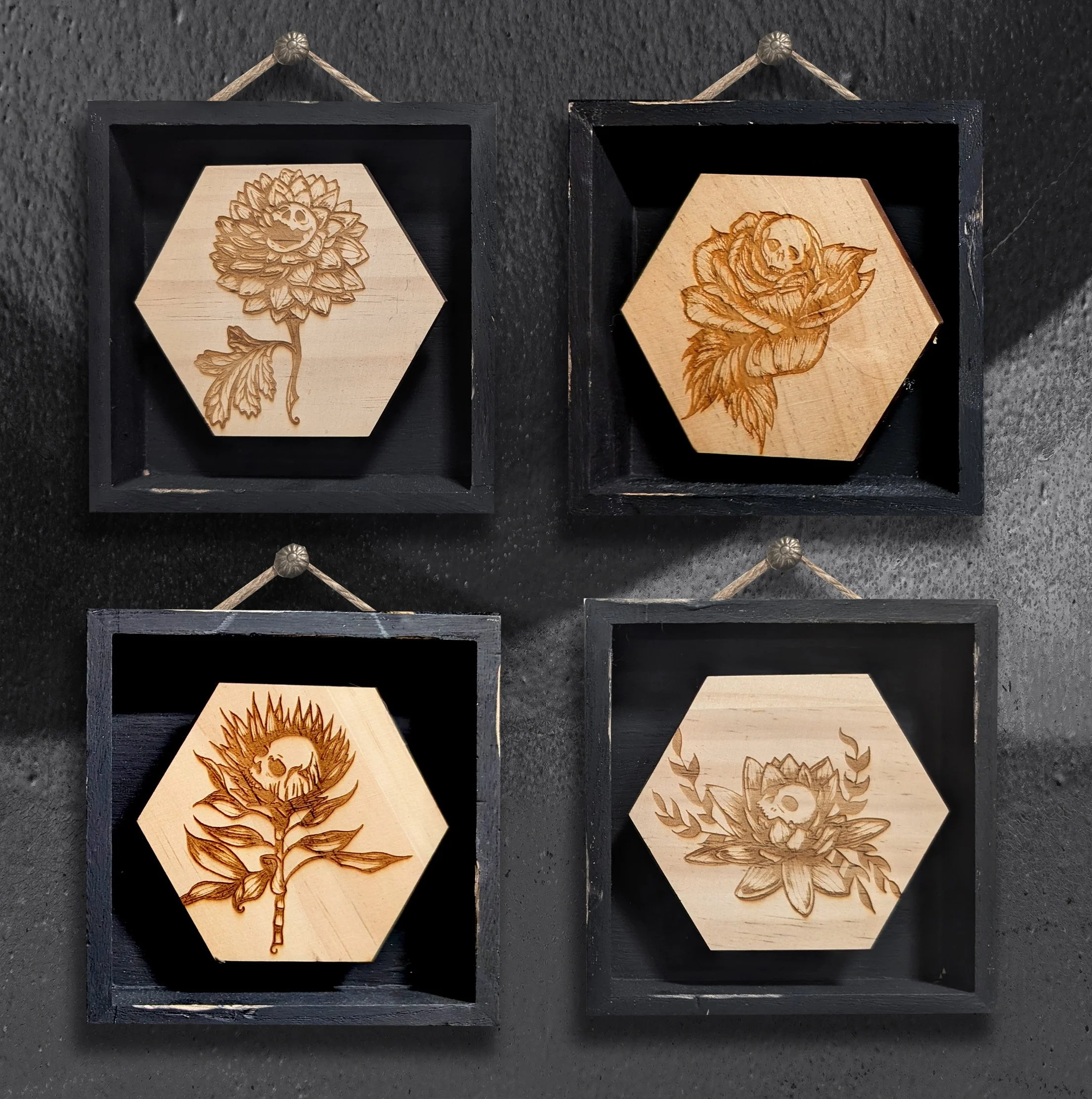 Skully Flowers: Miniature Framed Series (4x4)