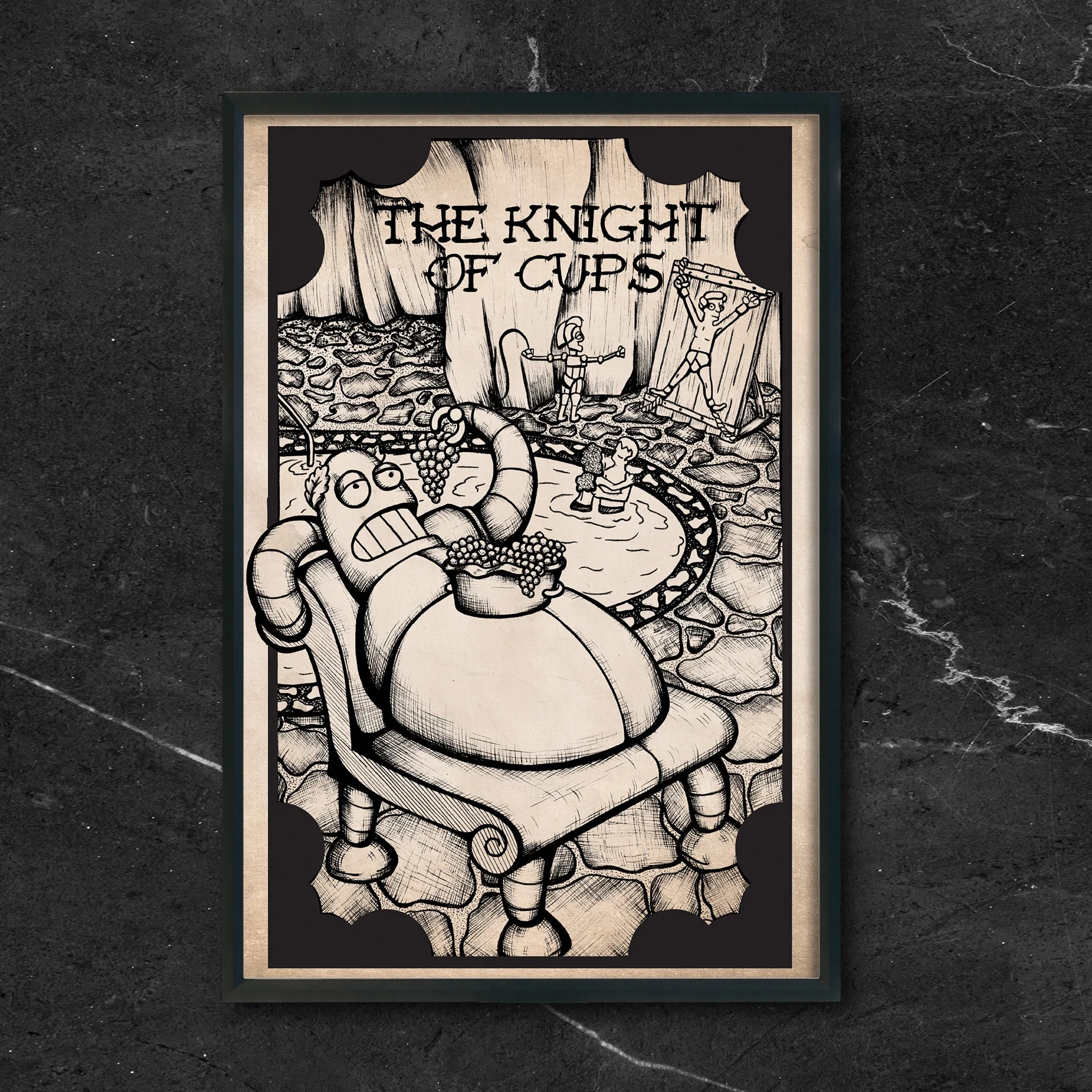 Futurama Tarot: The Knight of Cups, Hedonism Bot (Framed Print)