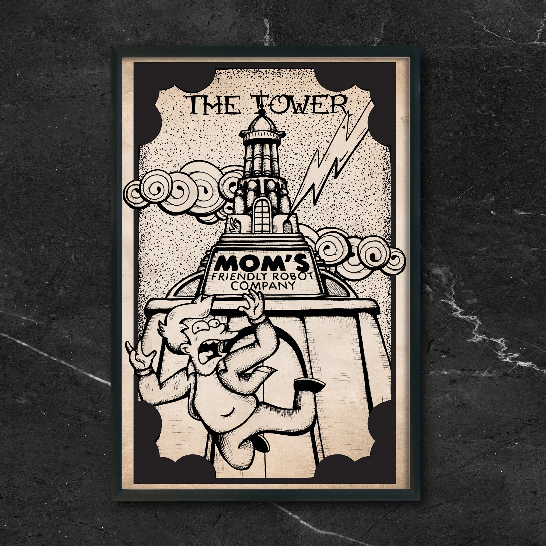 Futurama Tarot: The Tower, Mom's Friendly Robot Co. (Framed Print)