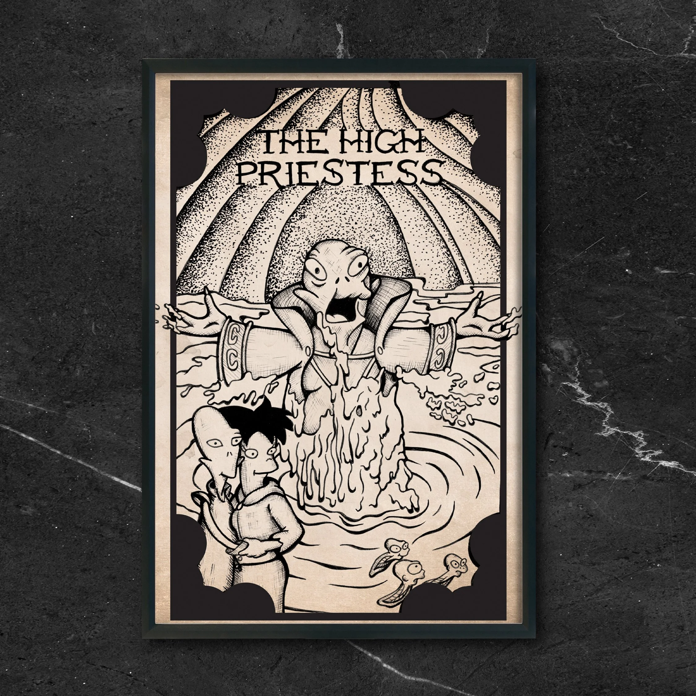 Futurama Tarot: The High Priestess: Smizmar Midwife (Framed Print)
