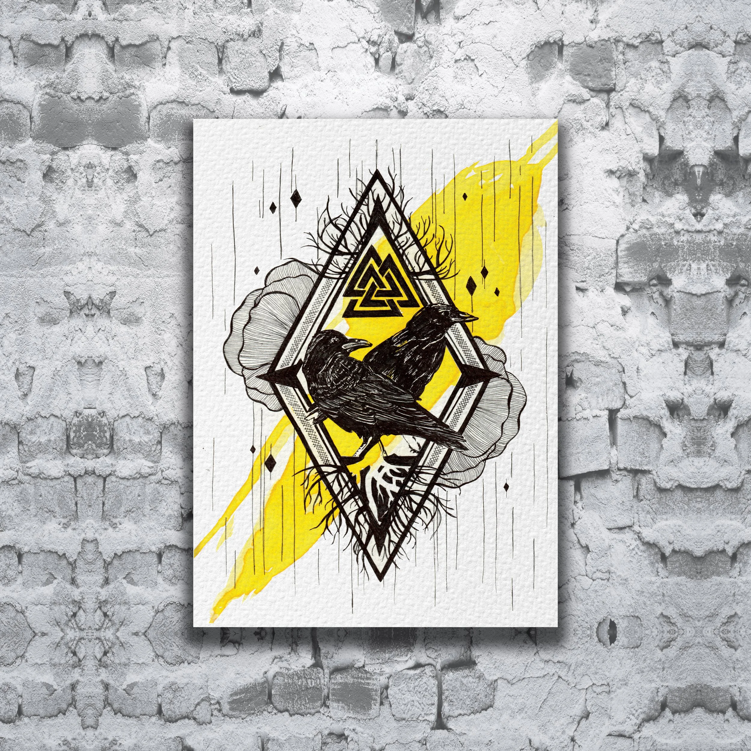 Huginn & Muninn | Original Fine Art Mixed Media Print