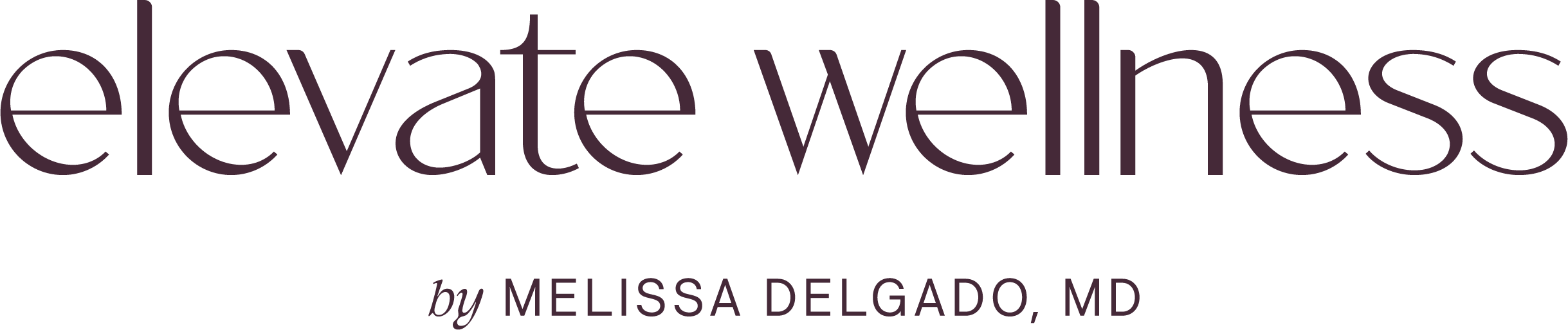 Logo for Elevate Wellness by Melissa Delgado, MD with large stylized text and smaller subtext.