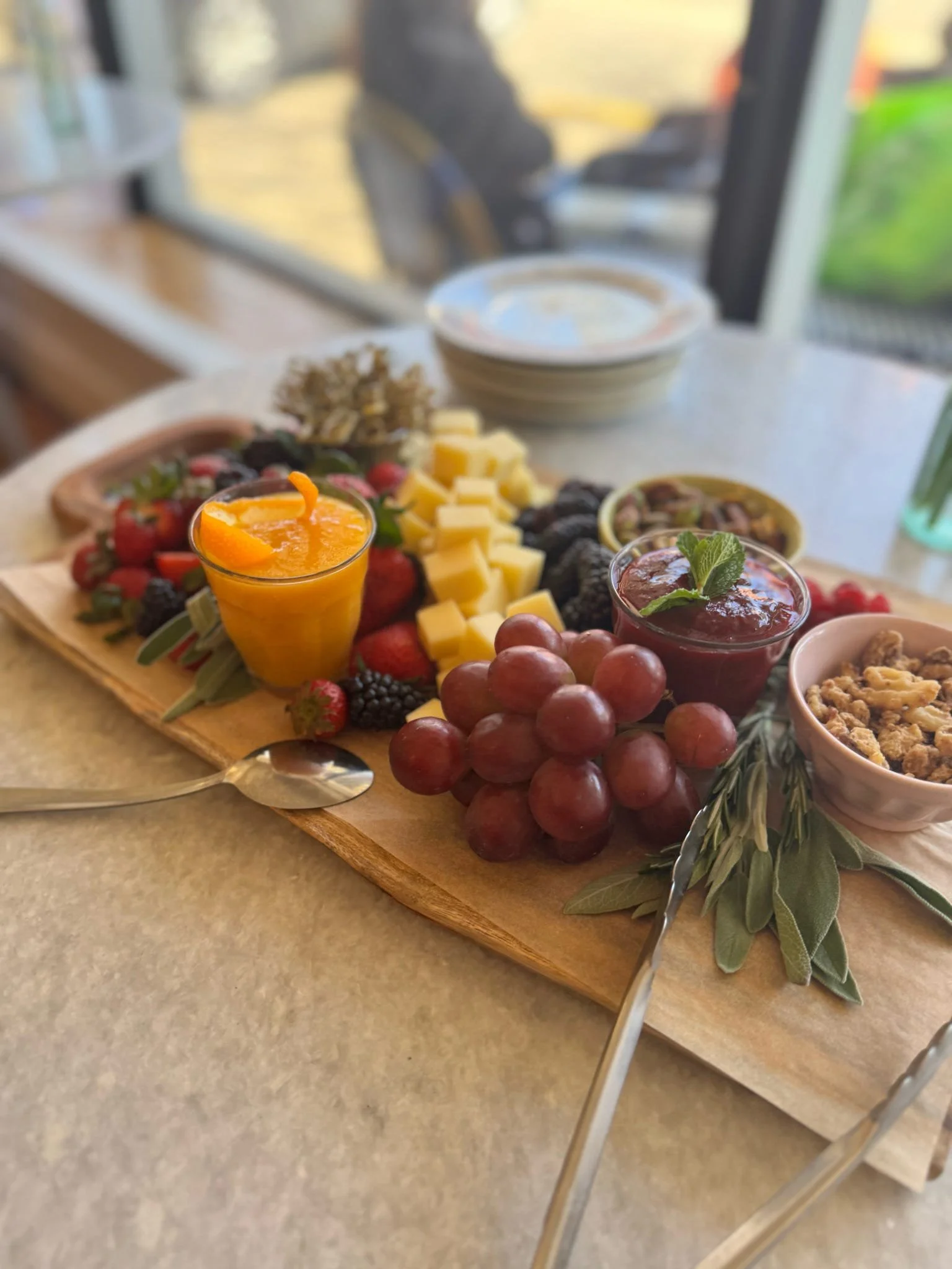 Fruit, cheese charcuterie platter. Mother's Day Brunch.