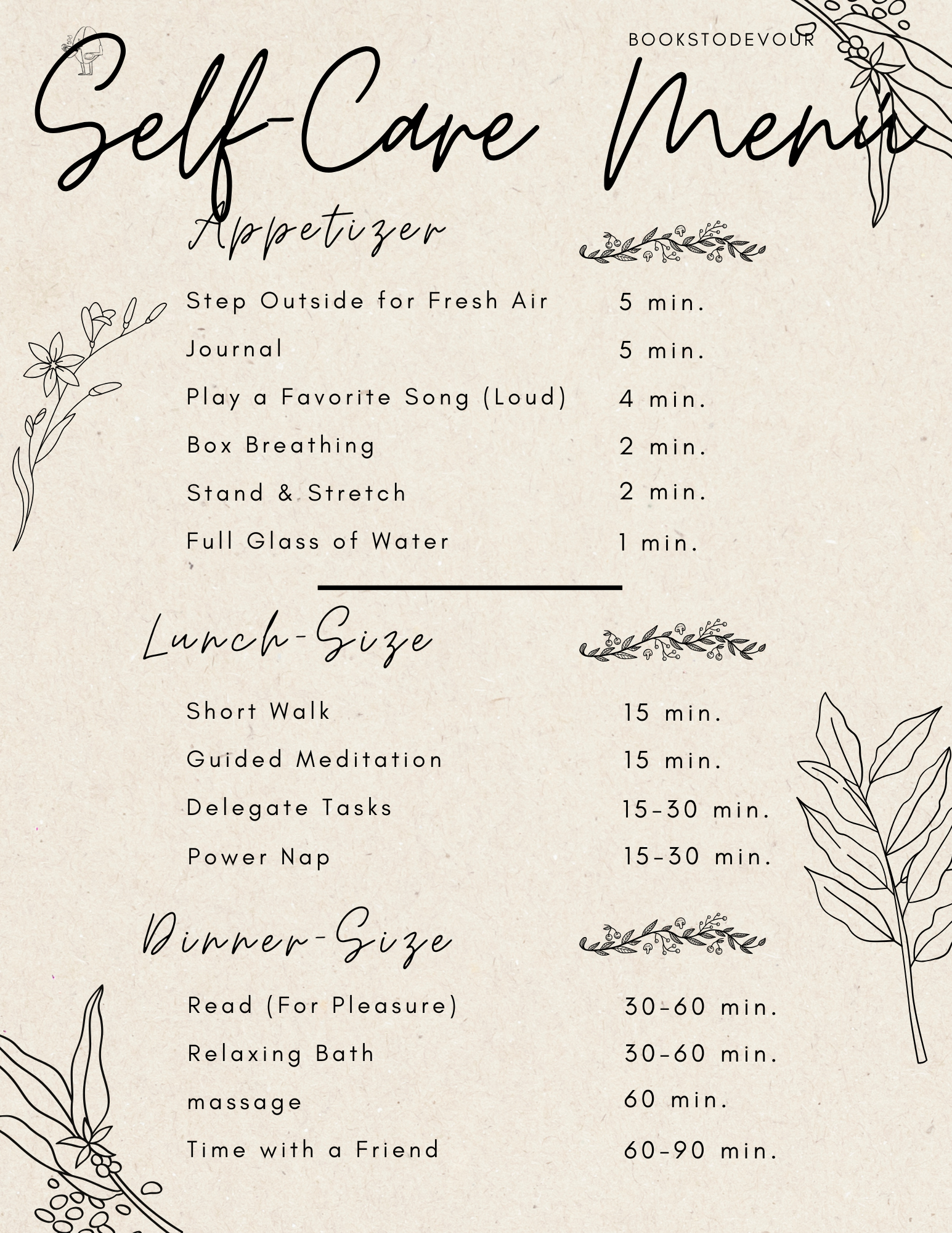 Self-Care Menu