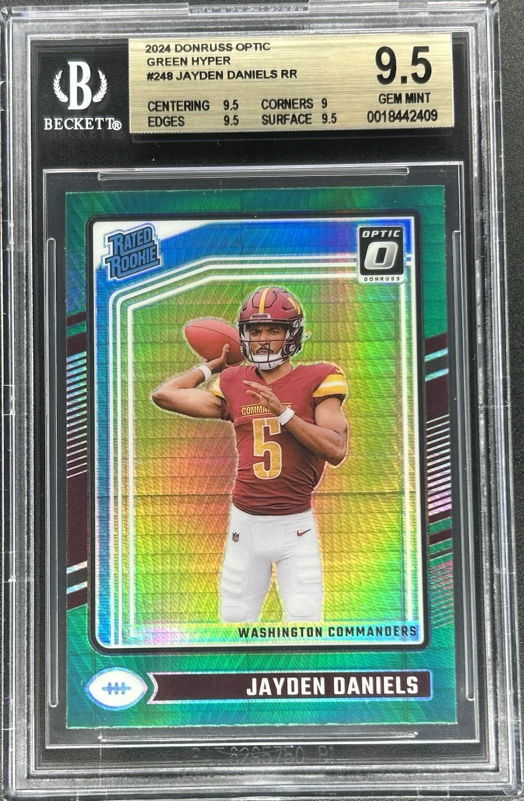 2024 Panini Donruss Optic-Rated Rookie Jayden Daniels #248 Green Hyper BGS 9.5