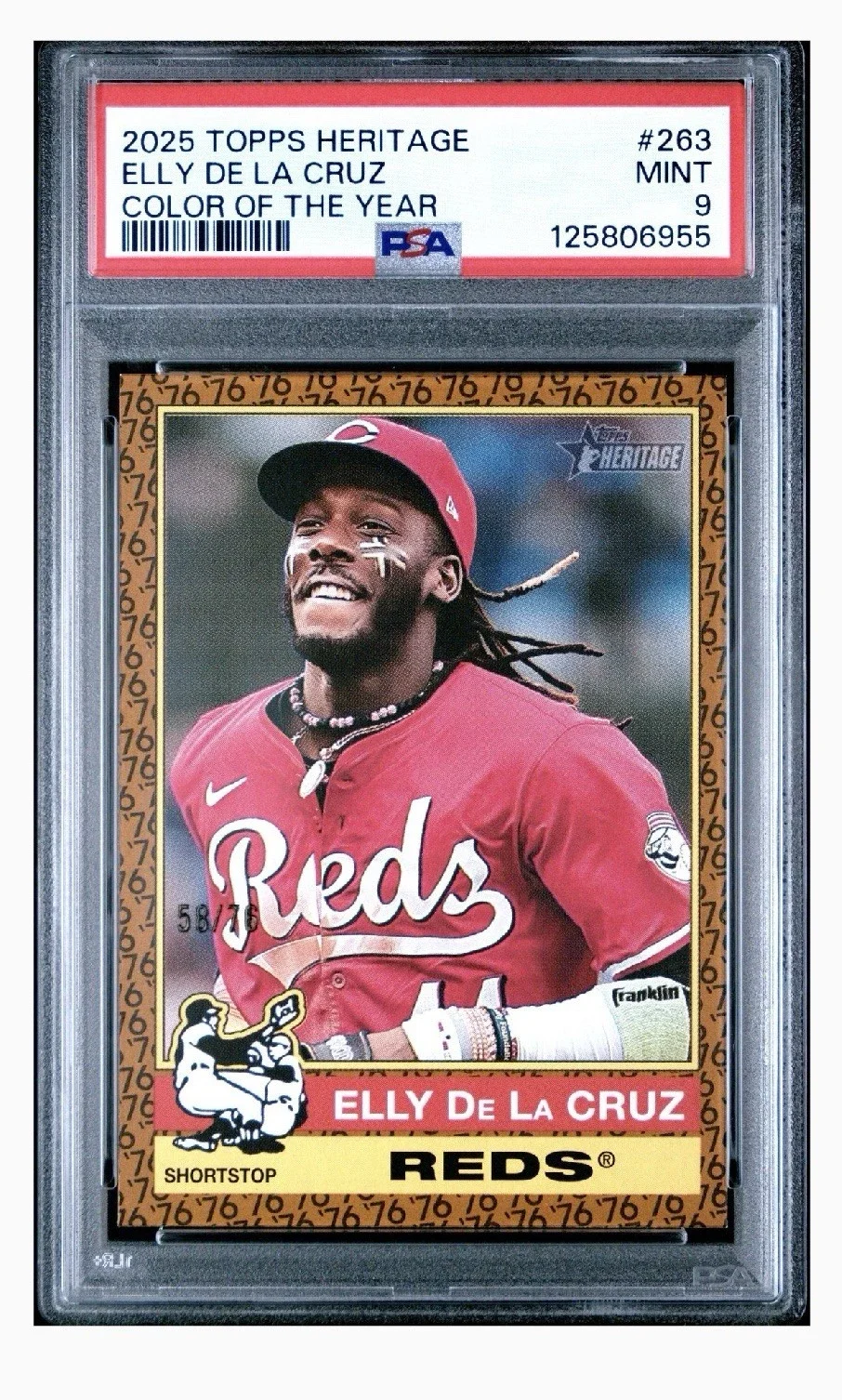 2025 Topps Heritage /76 - Elly De La Cruz #263 Color of the Year 76 Parallel.
