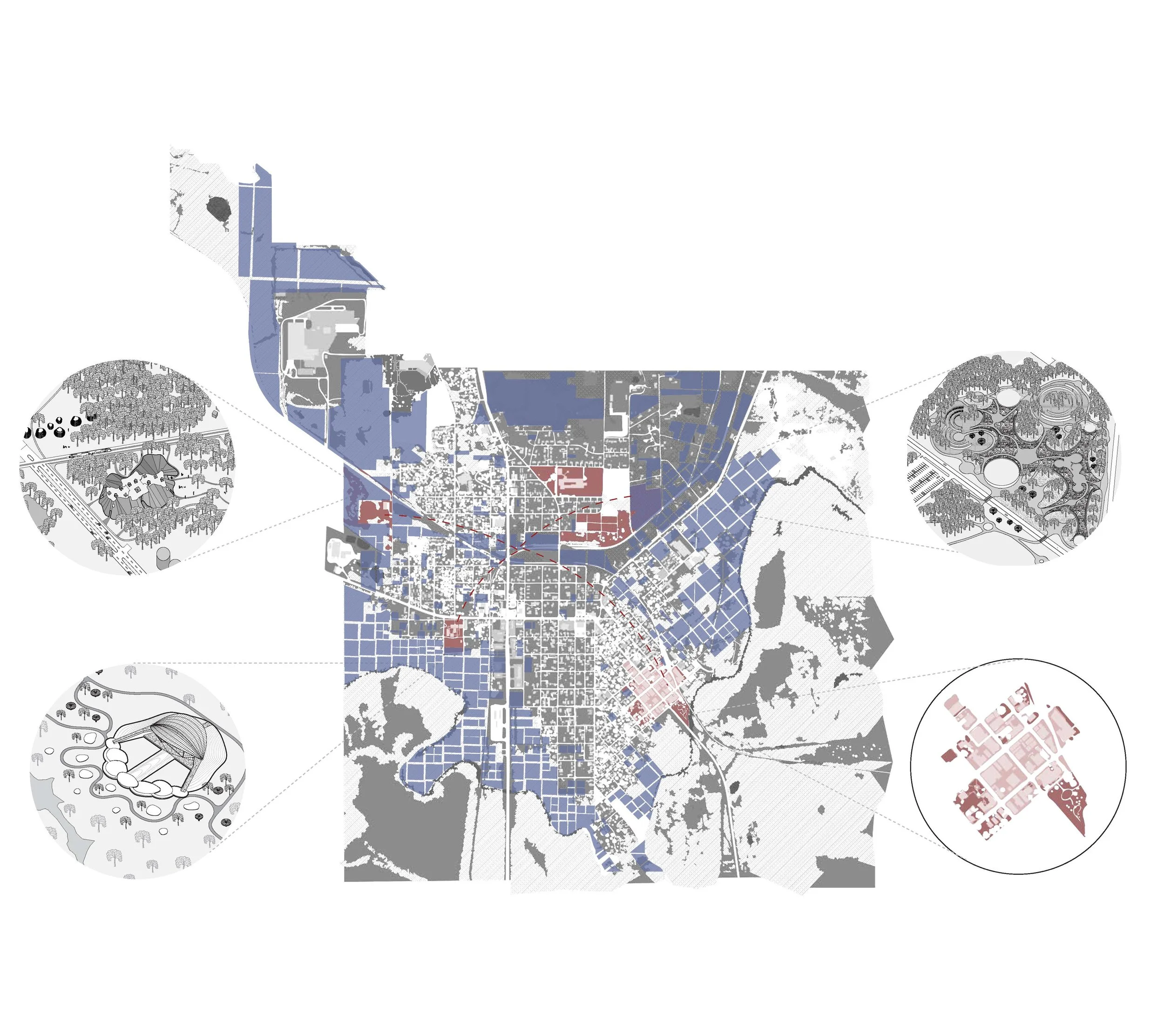 As a symbol of new foundation, each development transforms an urban disruptor into a celebrated space. Overlapping the fields of both audiences lightly engages a dialogue between the history of Jefferson’s prosperity.