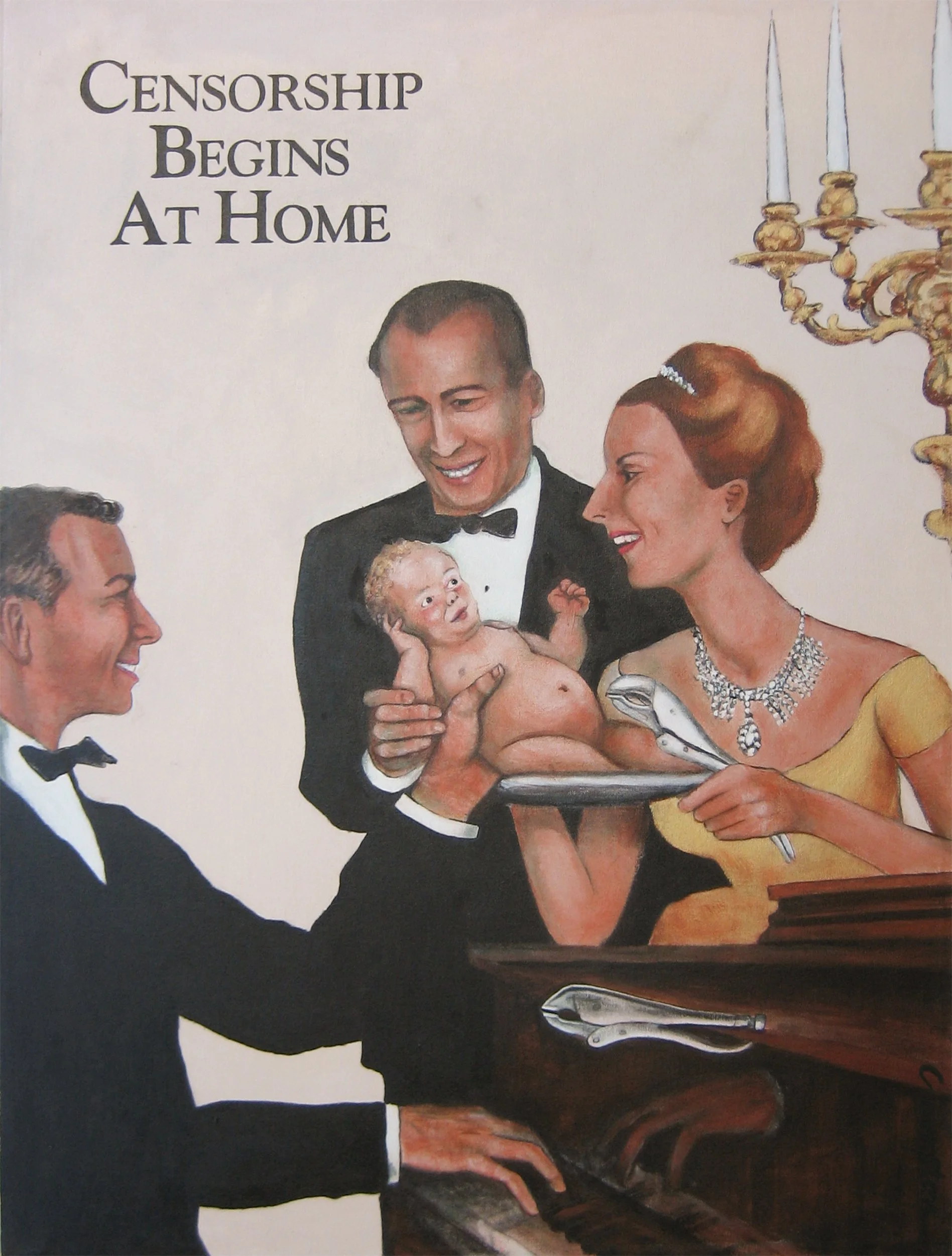 Censorship Begins at Home, acrylic, 1990, 48"x36", based on a collage, destroyed