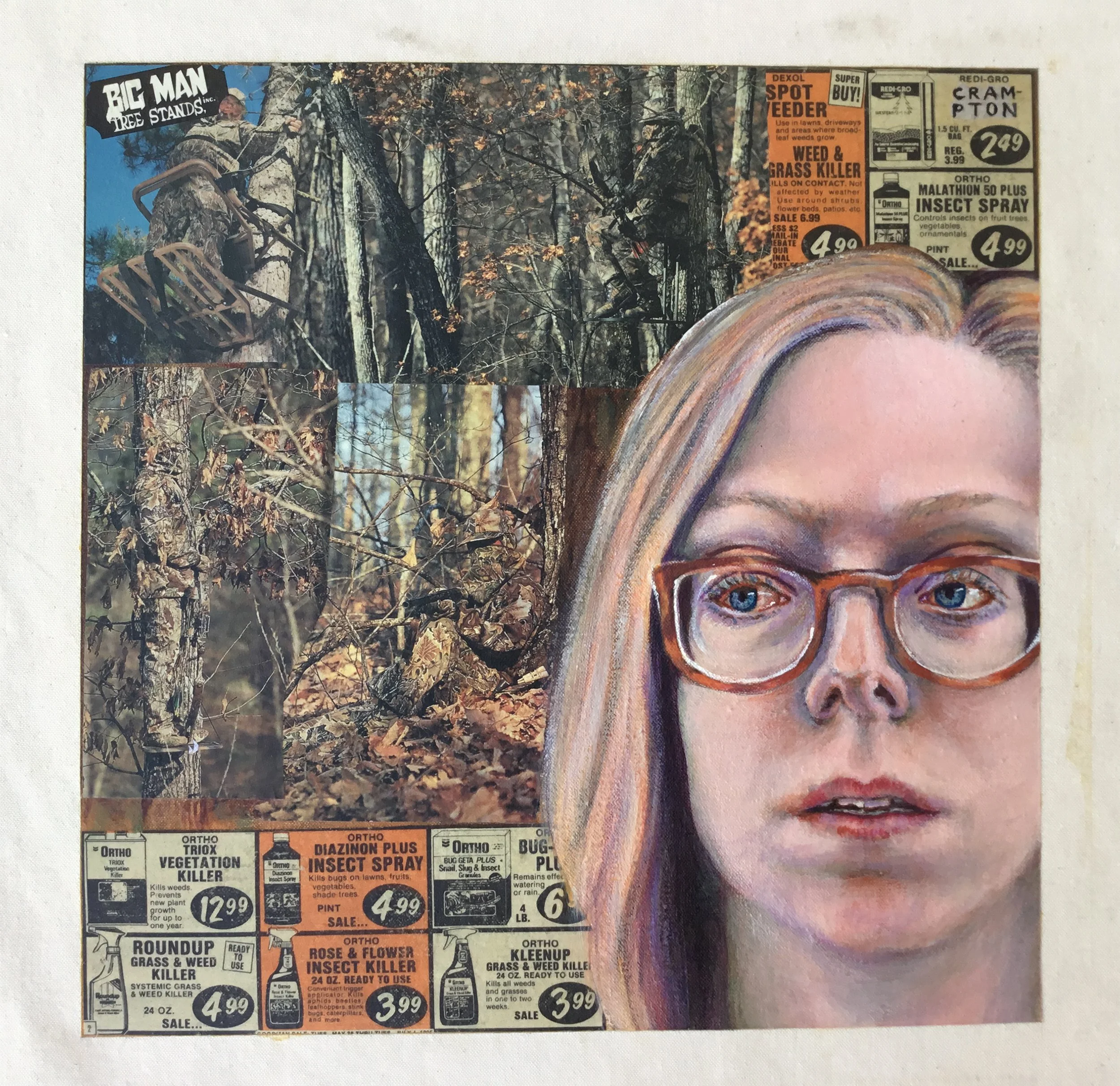 Self-pprtrait with Hunters, 1995, acrylic and paper