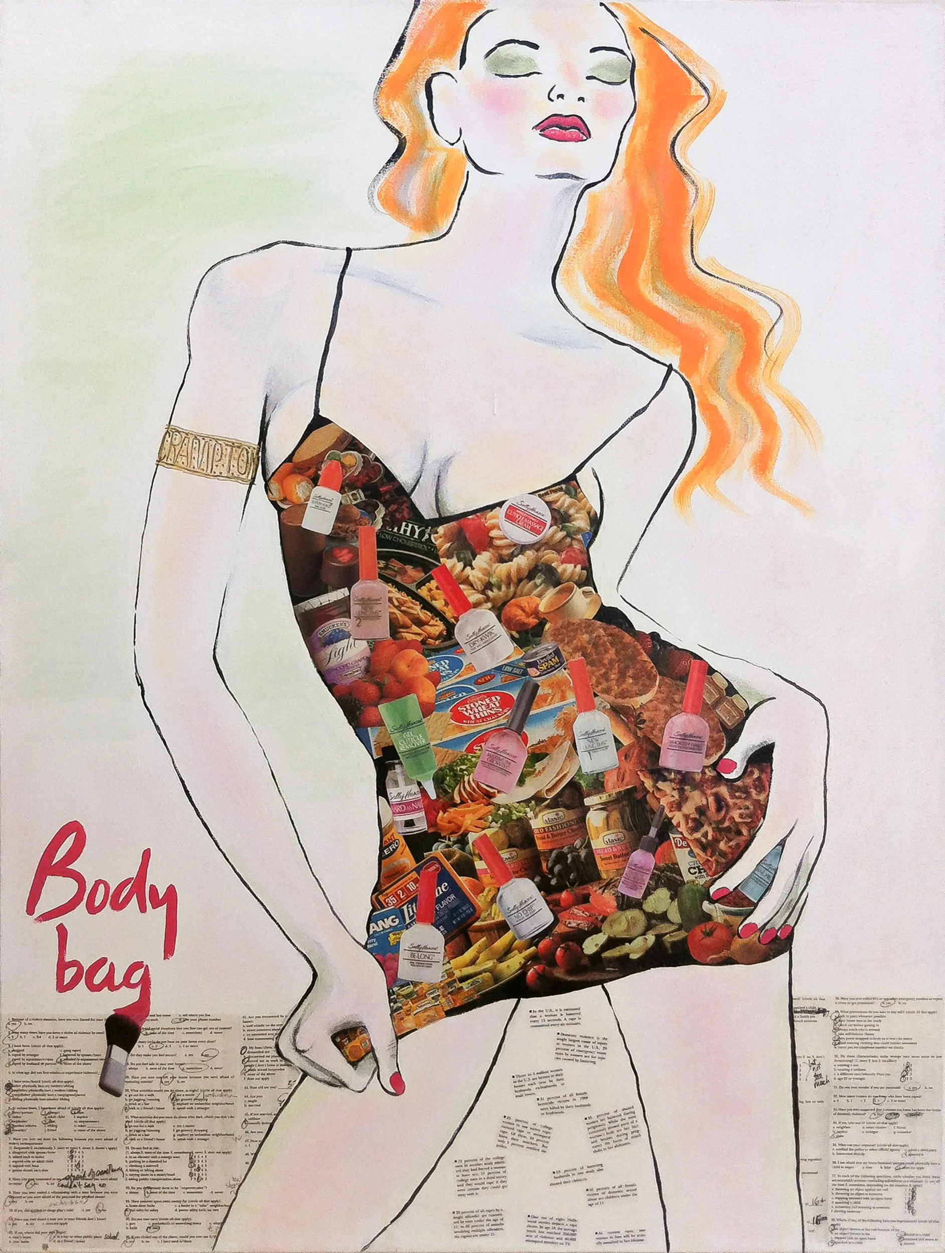 Body Bag, acrylic with collage