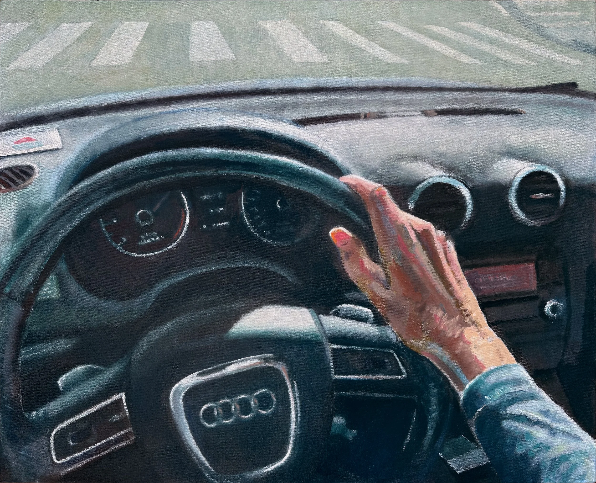 Me driving, oil, 30x24x2