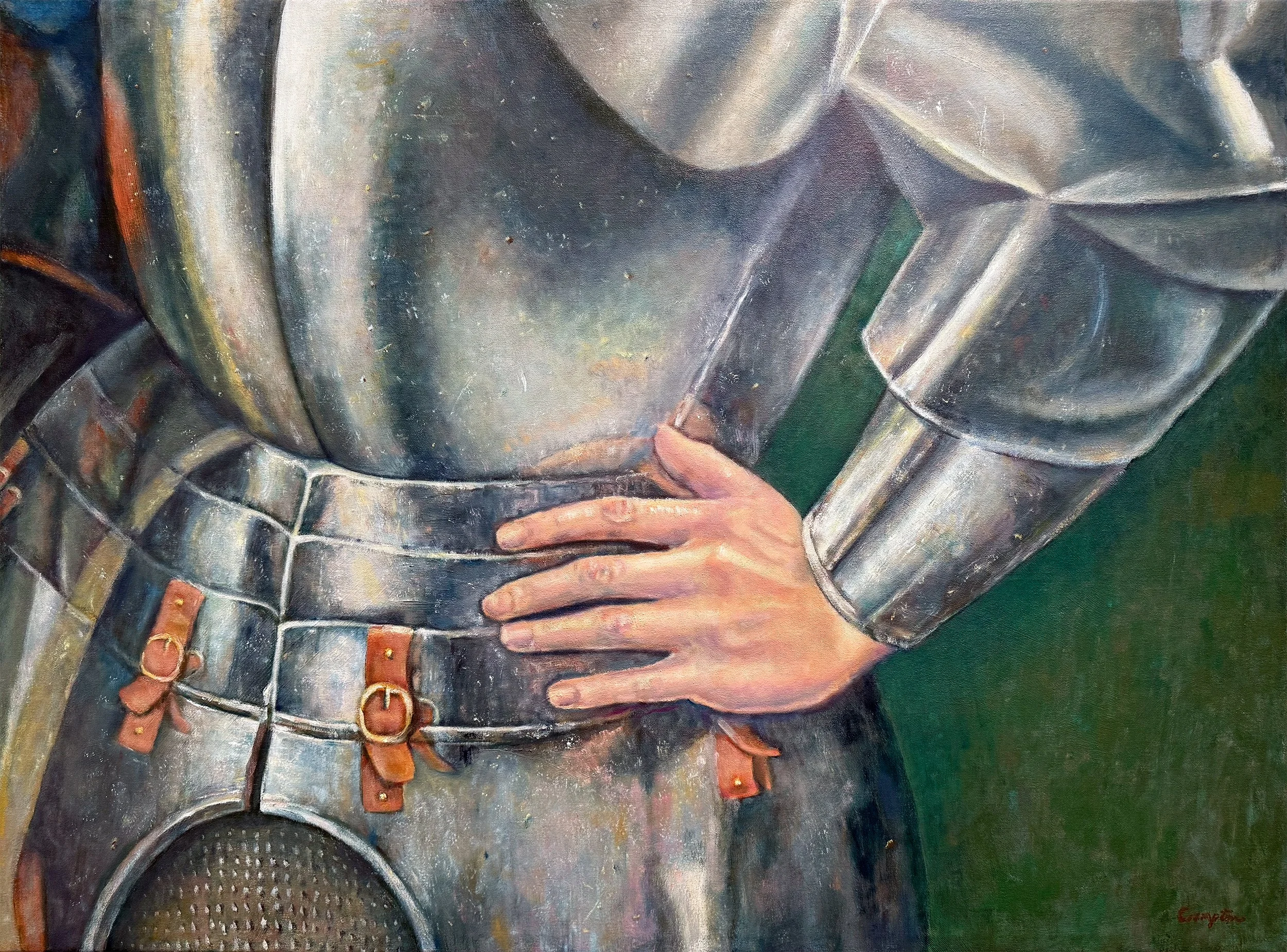 Armor, After Cesar de Sesto, Legion of Honor, oil, 30"x40"x2", this is my hand