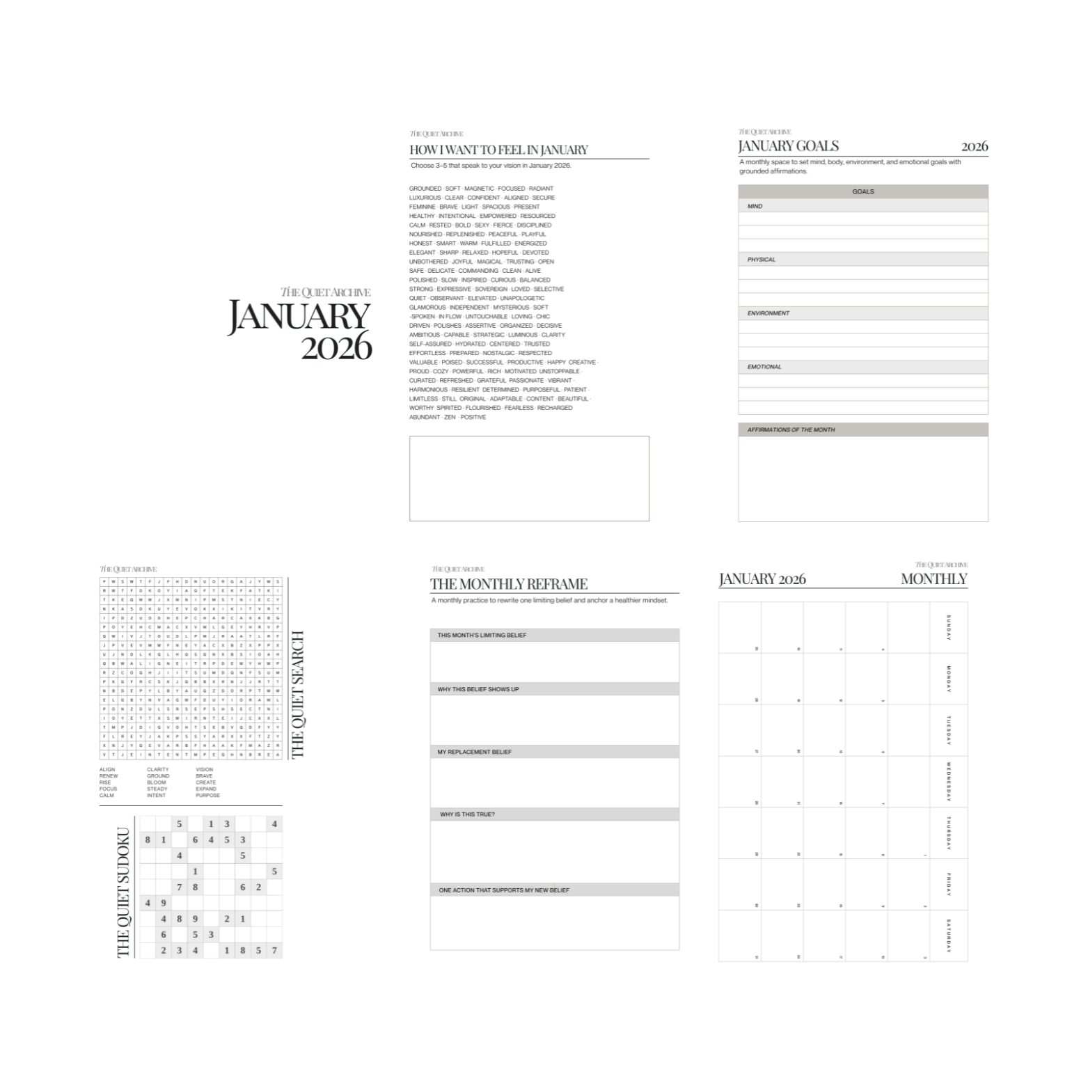 2026 12 Month Mindful Planning System Printable A5 Planner Insert Bundle