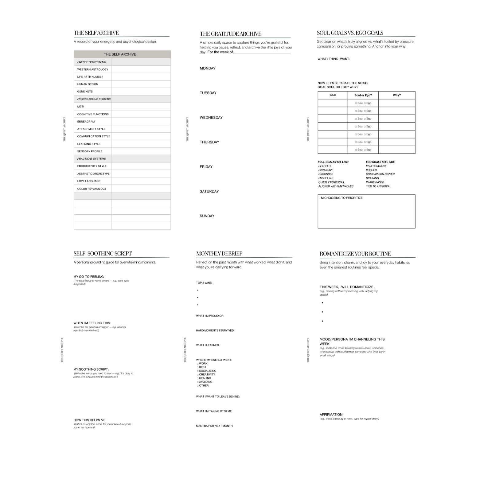 The Self Archive Collection Printable Personal Planner Insert Bundle