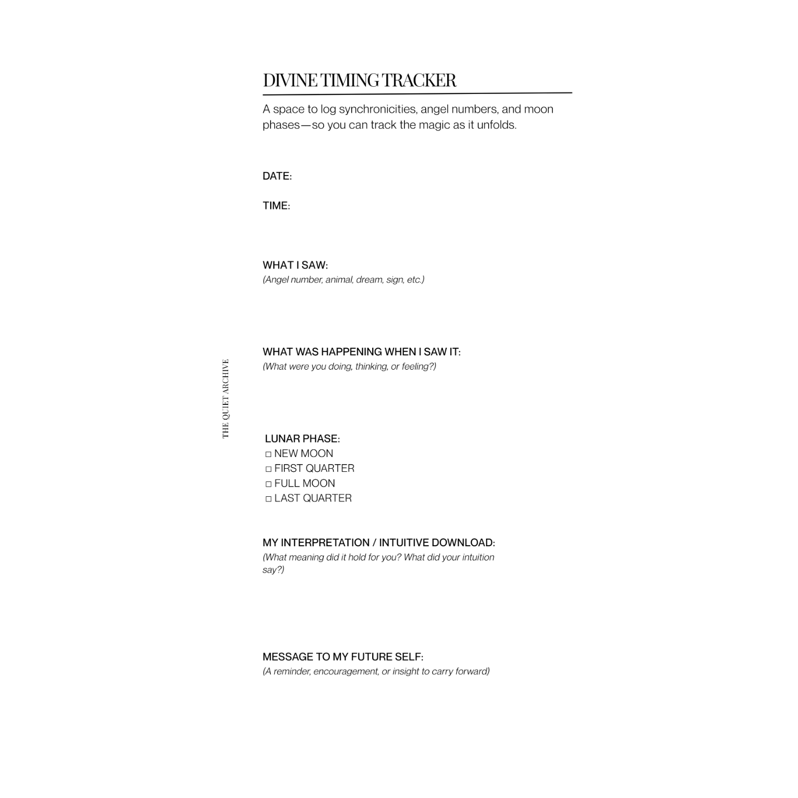 Divine Timing Tracker Printable Personal Planner Insert