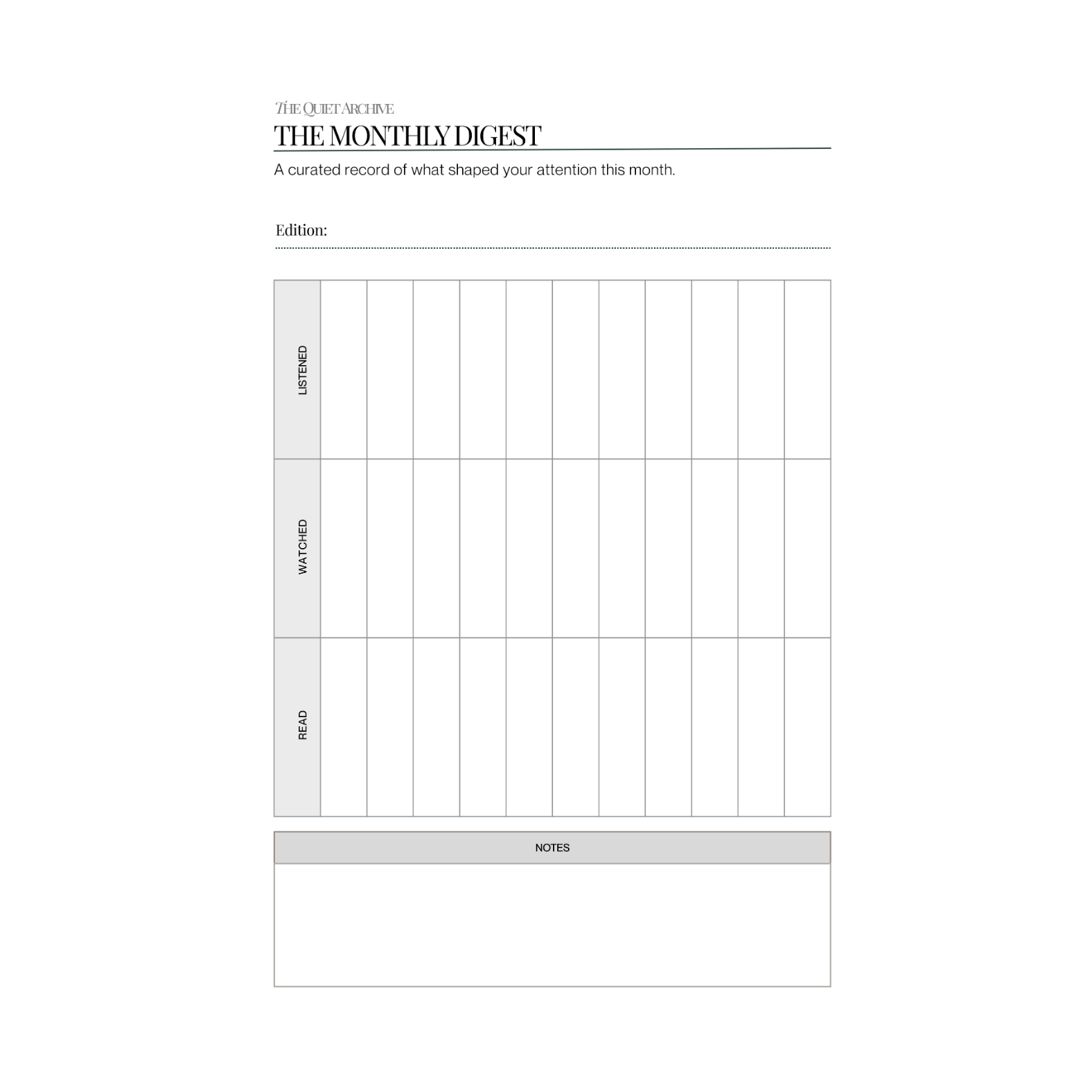 The Monthly Digest A5 Printable Planner Insert