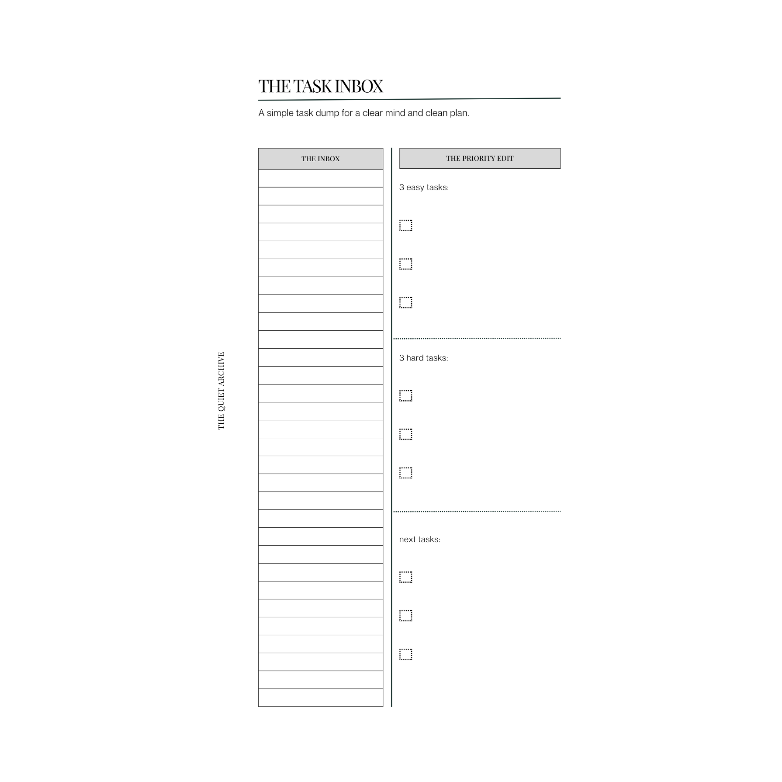 The Task Inbox Personal Printable Planner Insert