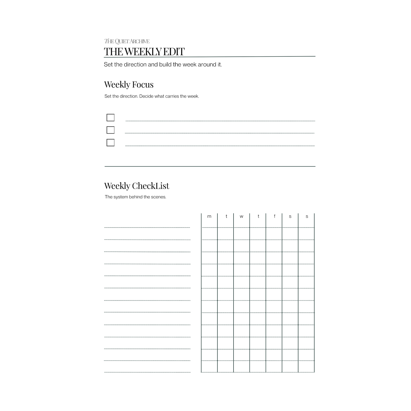 The Weekly Edit Printable A5 Planner Insert