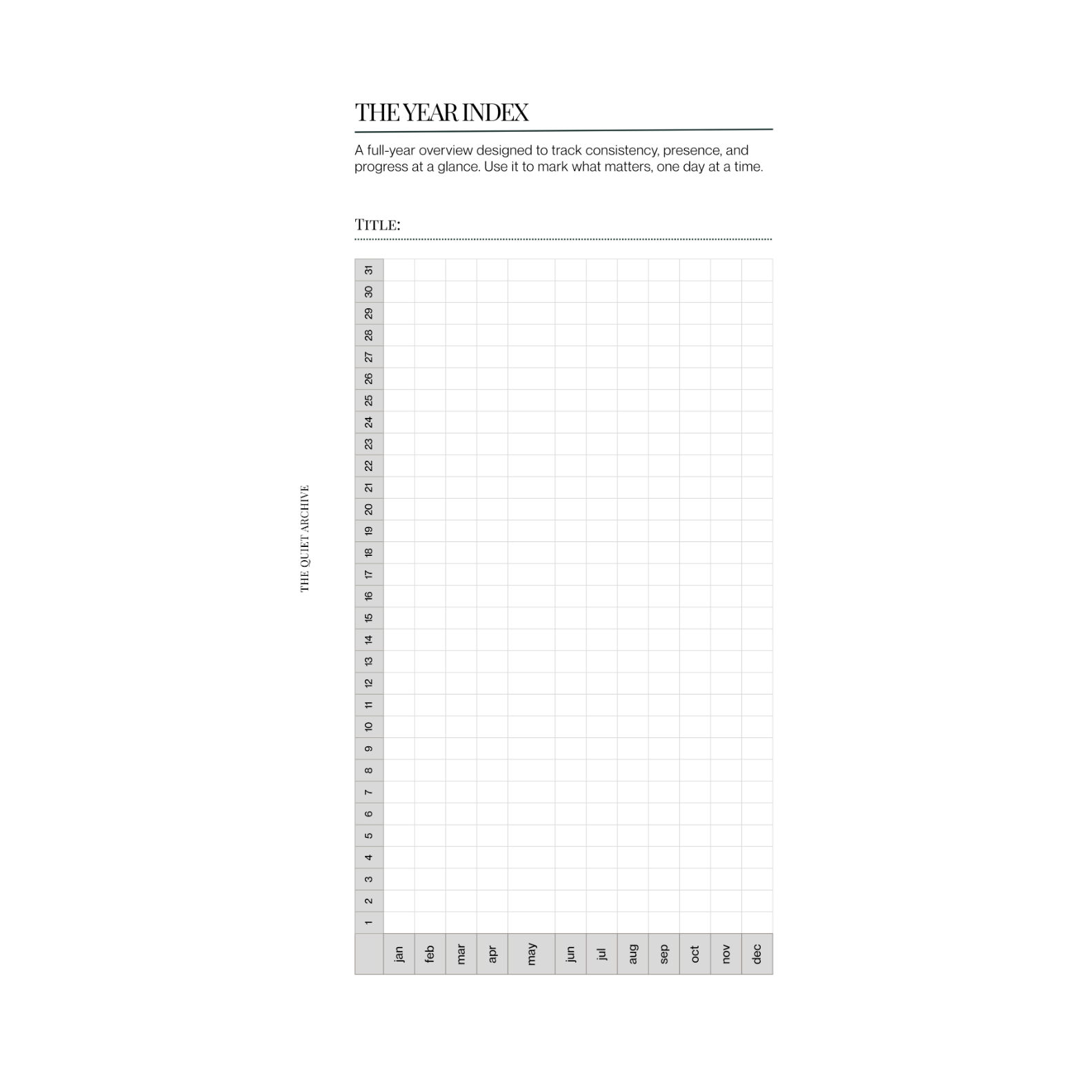 The Year Index Printable Personal Planner Insert