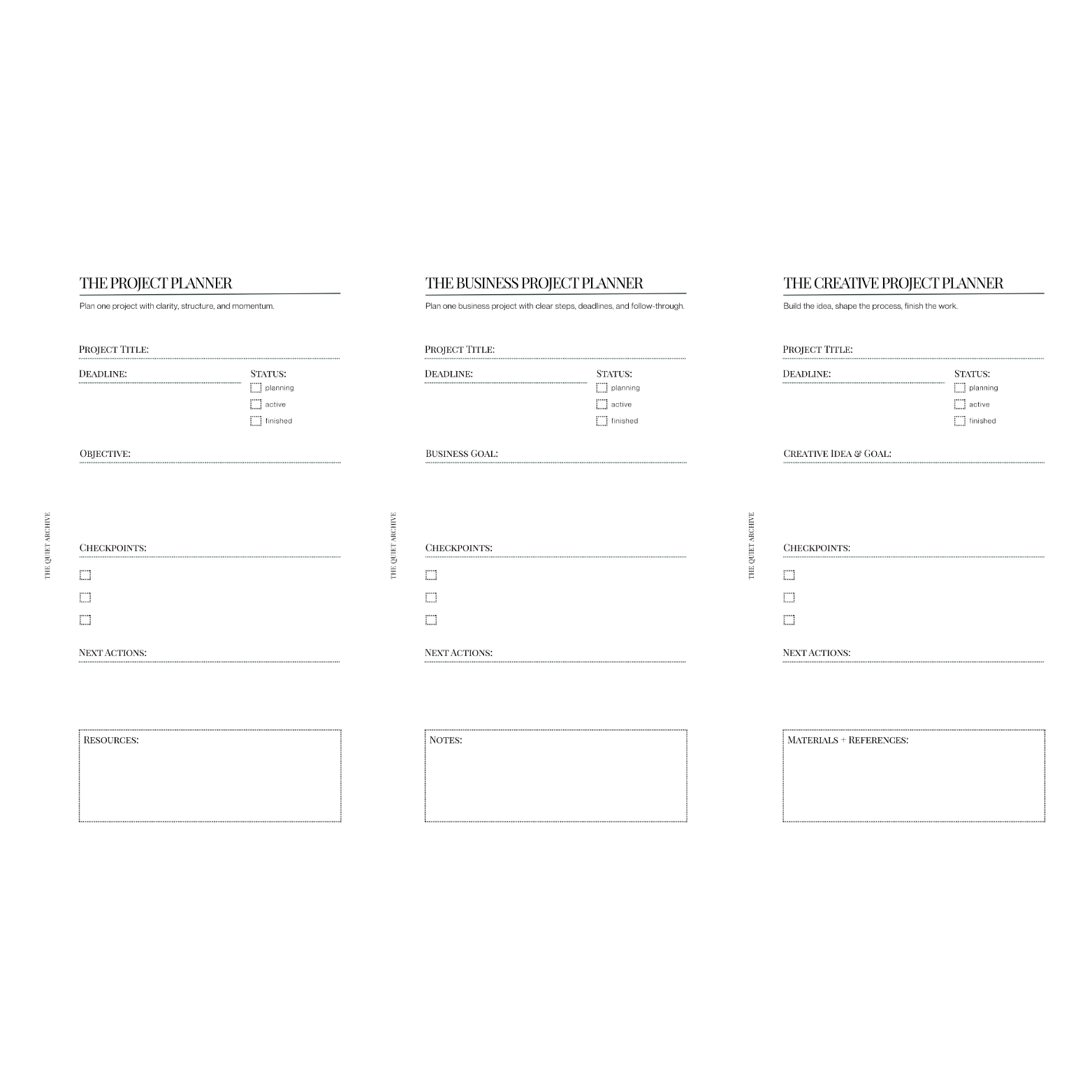 The Project Archive Collection Personal Printable Planner Inserts