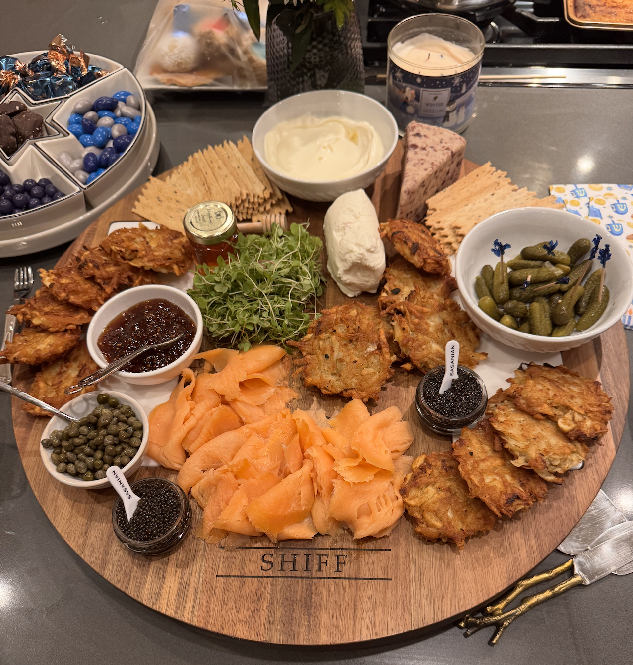 Not baking... but I loved this latke board we made for Hanukkah this year.