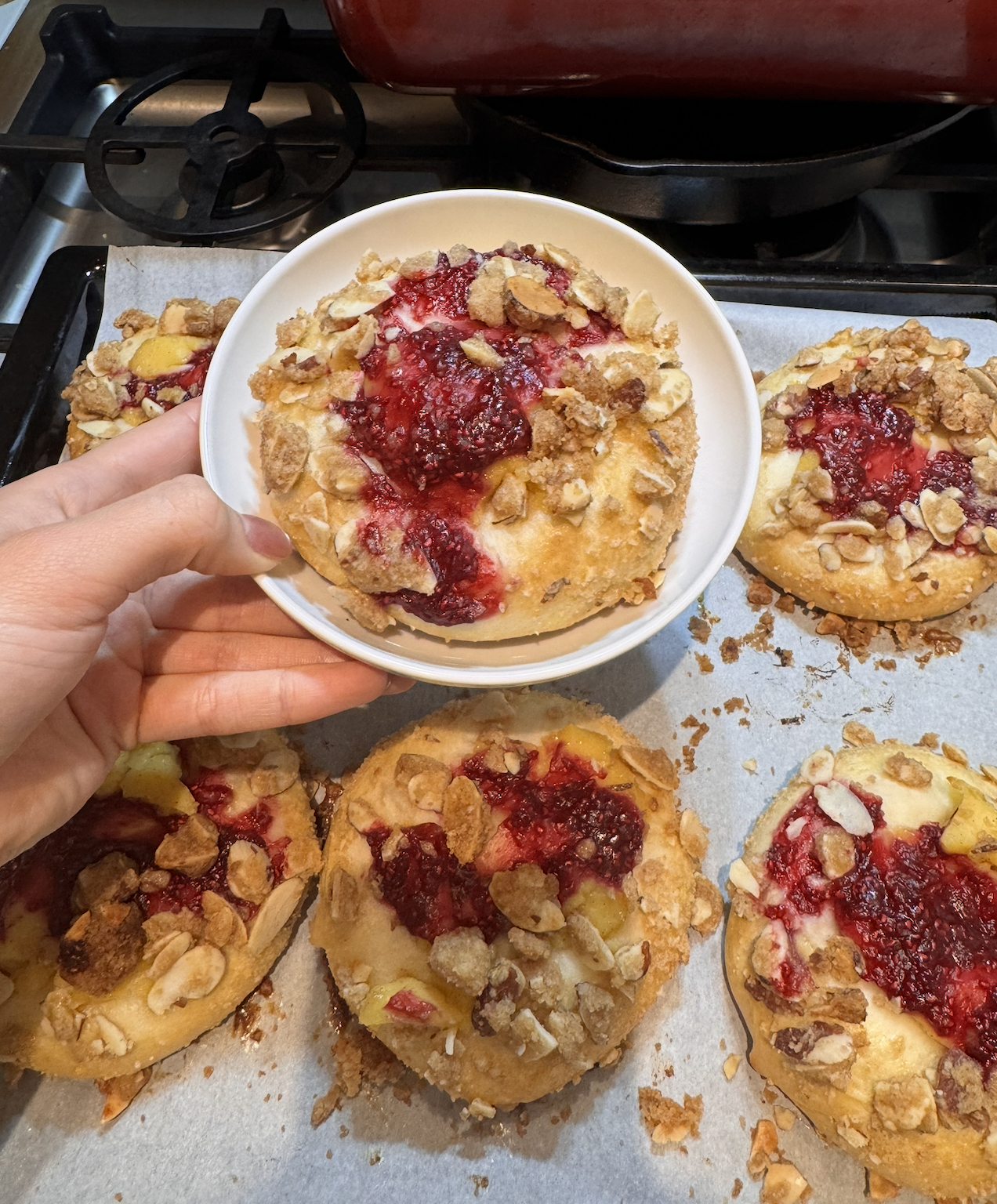 Raspberry frangipane custard buns (I actually stayed up making these as an all-night project to prepare myself for the time change)