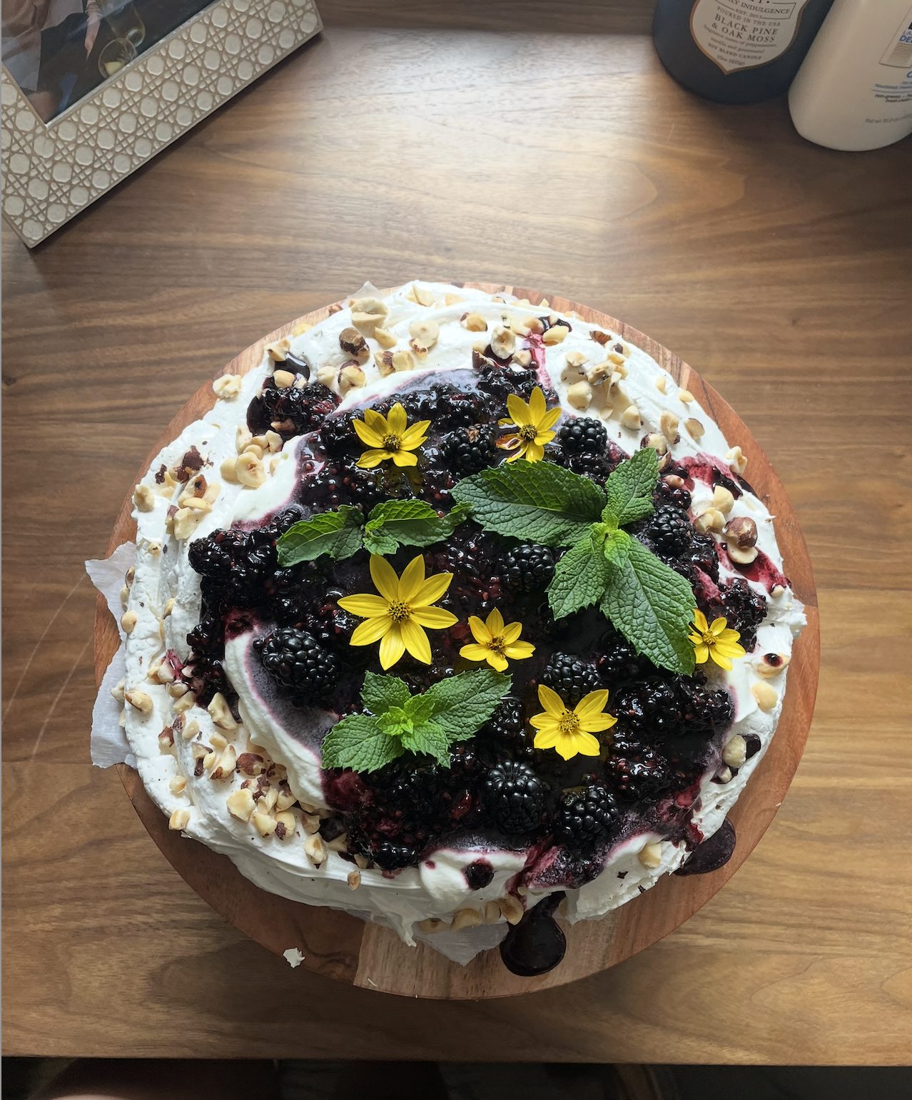 Blackberry and hazelnut pavlova for my boyfriend's 21st birthday.