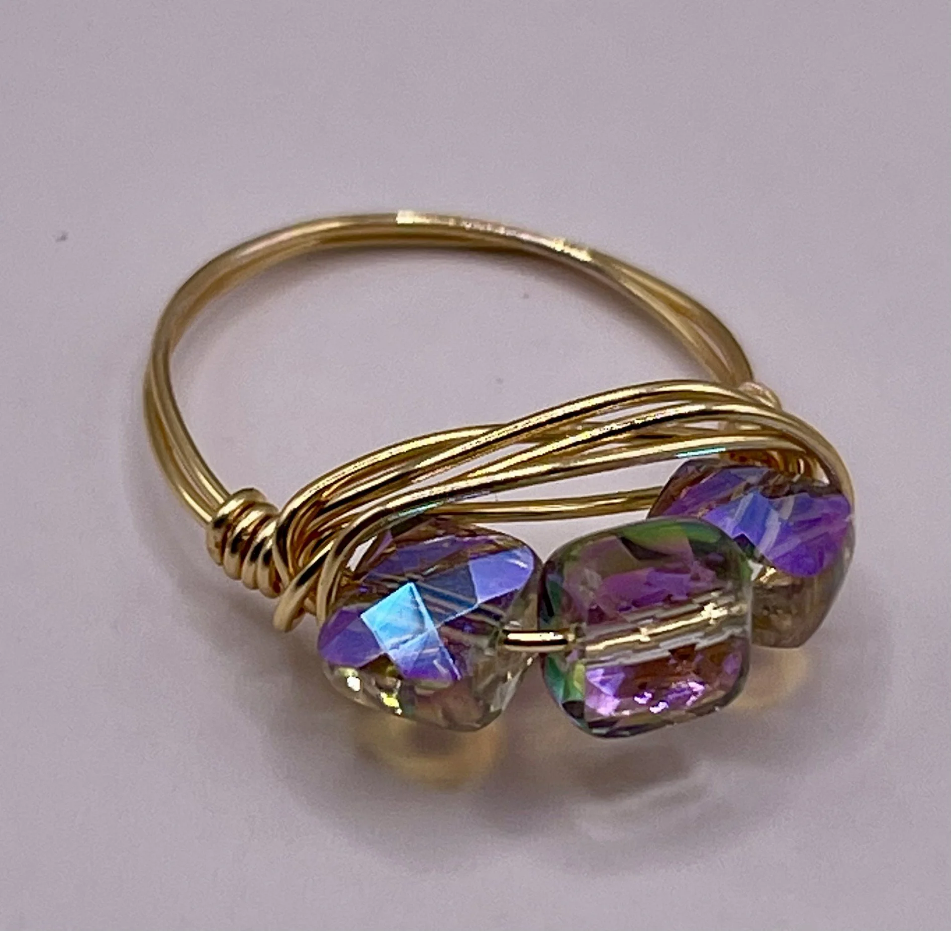 Gold-Filled Multicolor Crystal Wire Ring and Matching Earrings