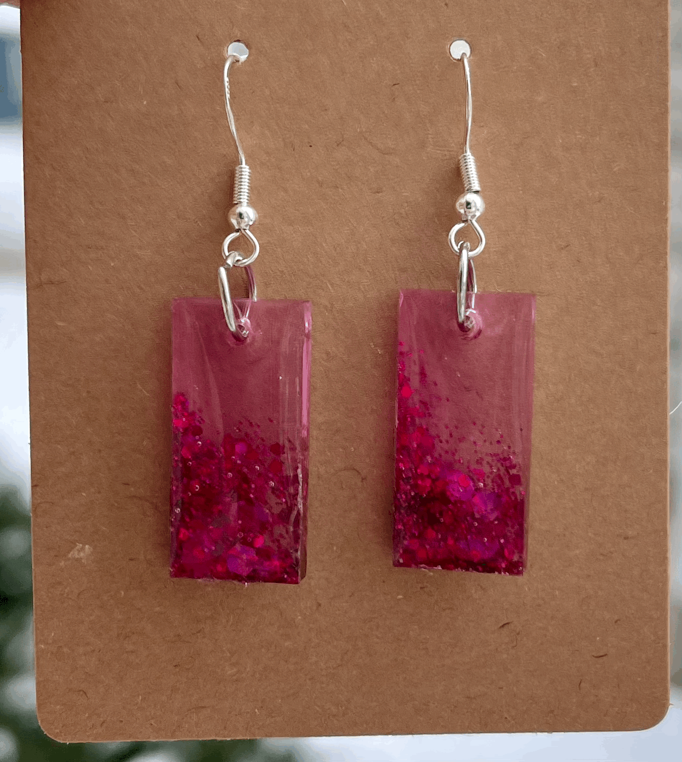 Small Rectangle earrings with pink glitter ombre