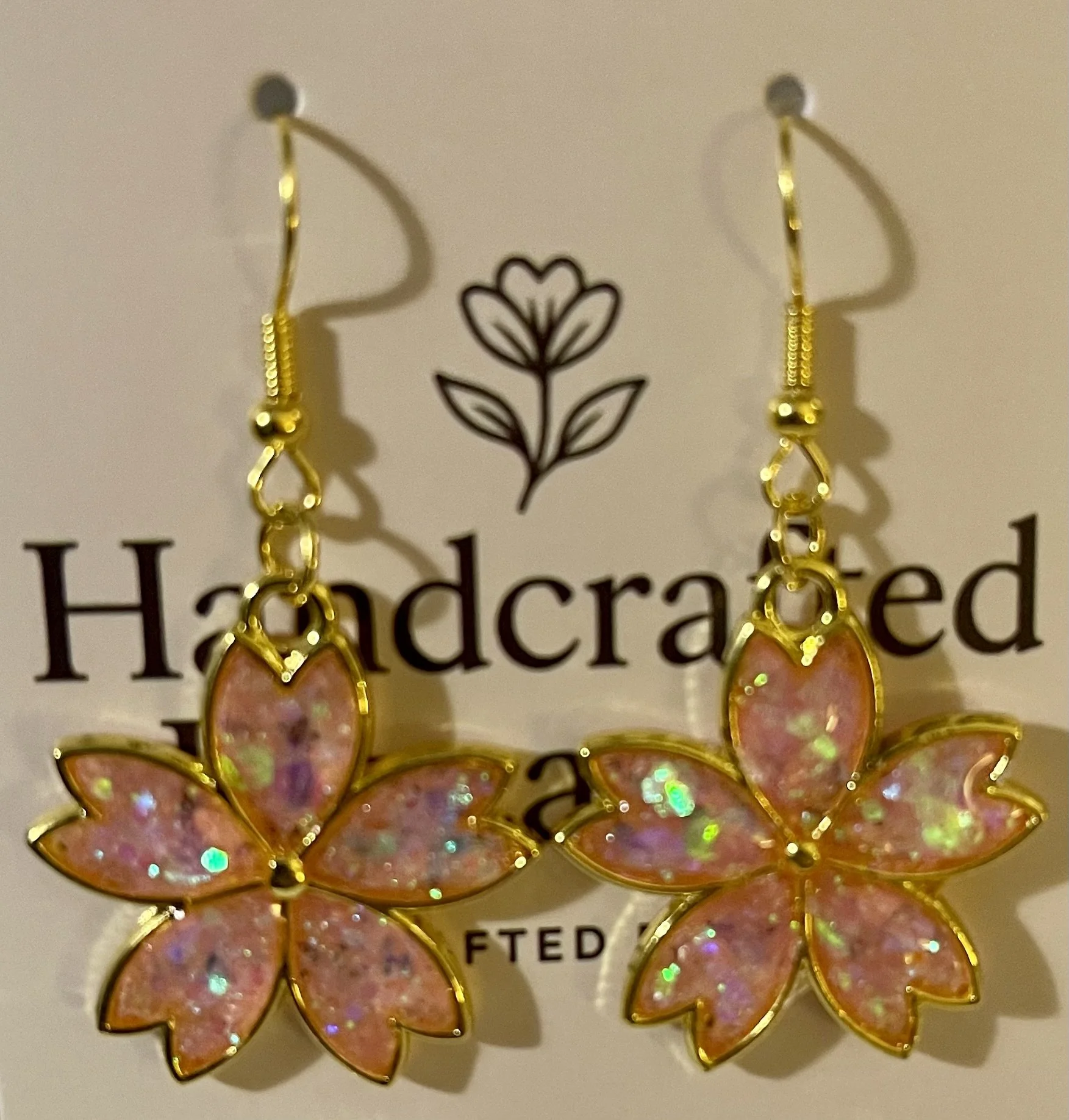 Gold Bezel with Pink Glitter Earrings