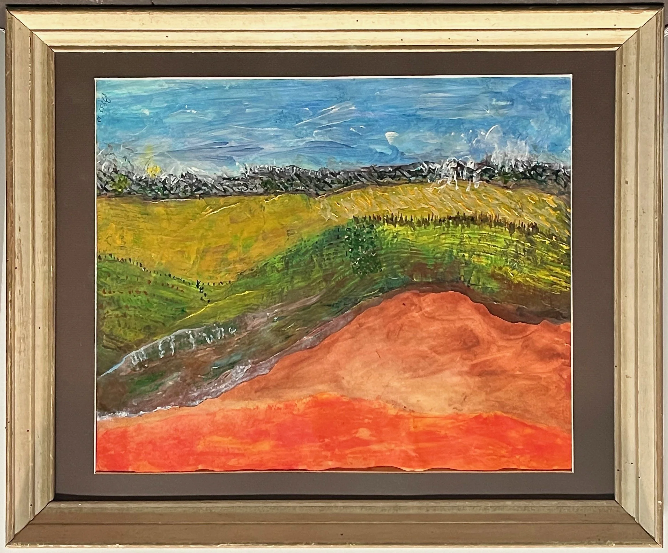 "Landscape" 2023, acrylic on paper, 22.5" x 18.5" with frame