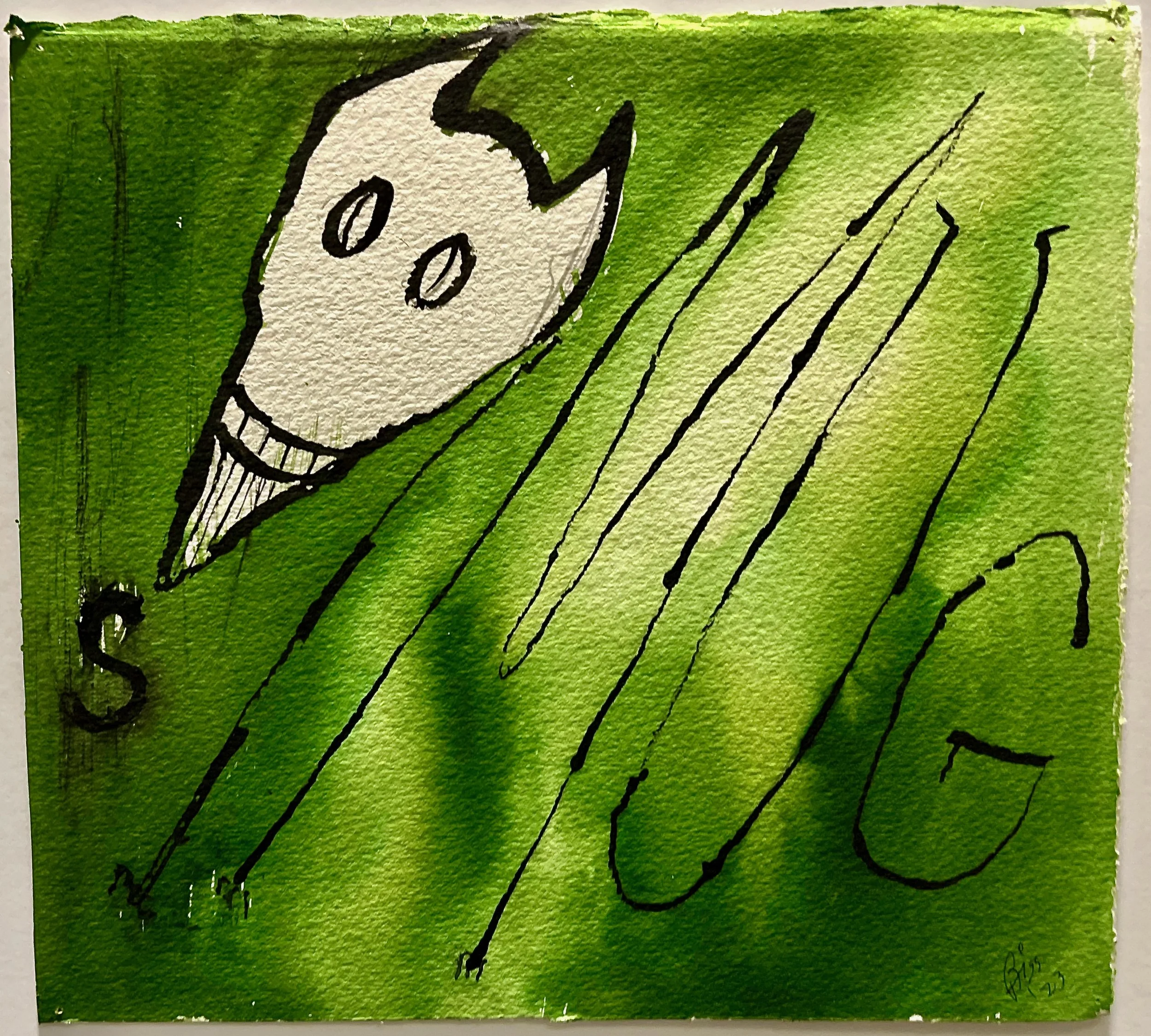 "Green Dog" 2023, acrylic on paper, 11" x 12"