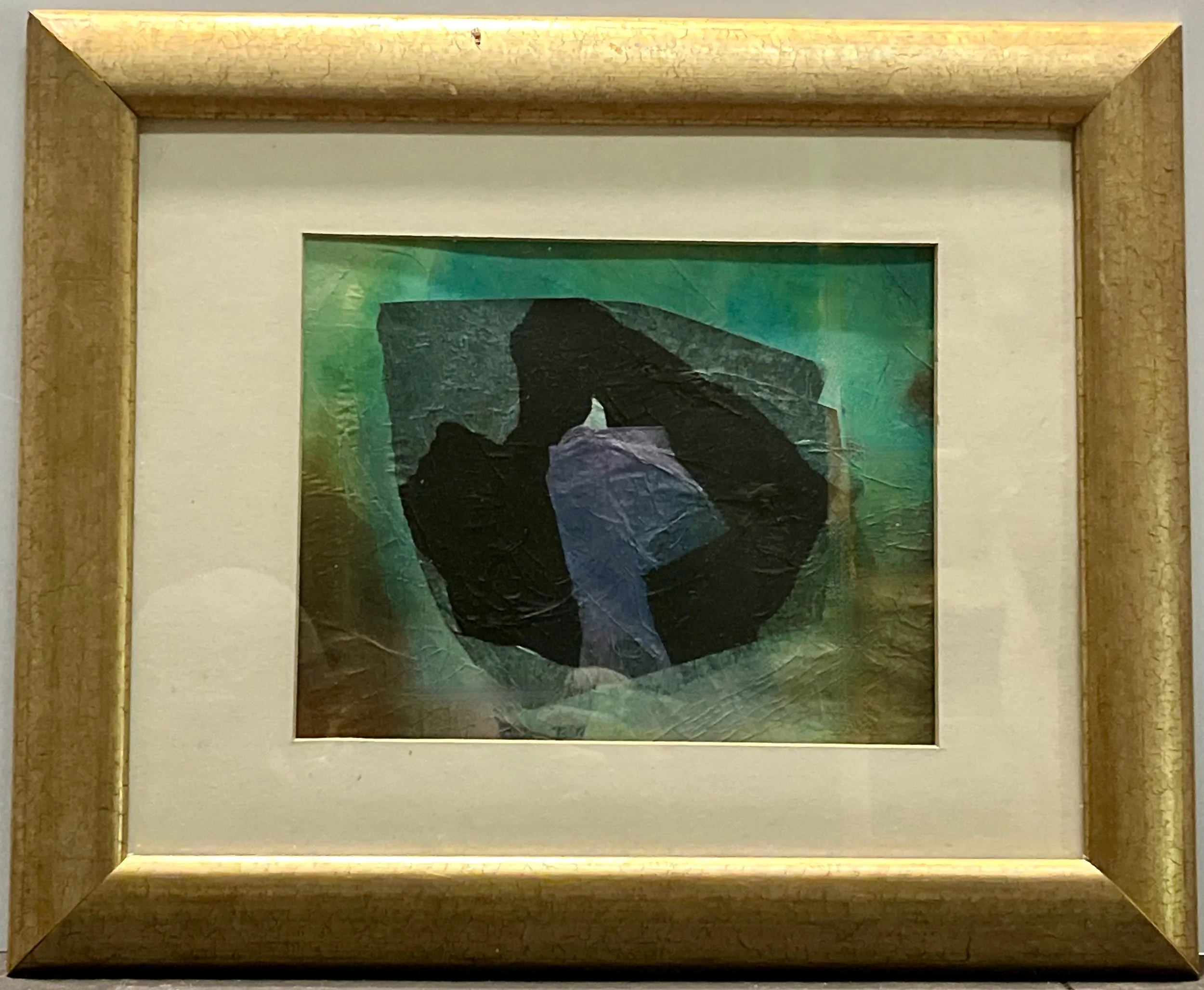 "Black - Green" 2017, tissue paper collage, 12" x 14" with frame