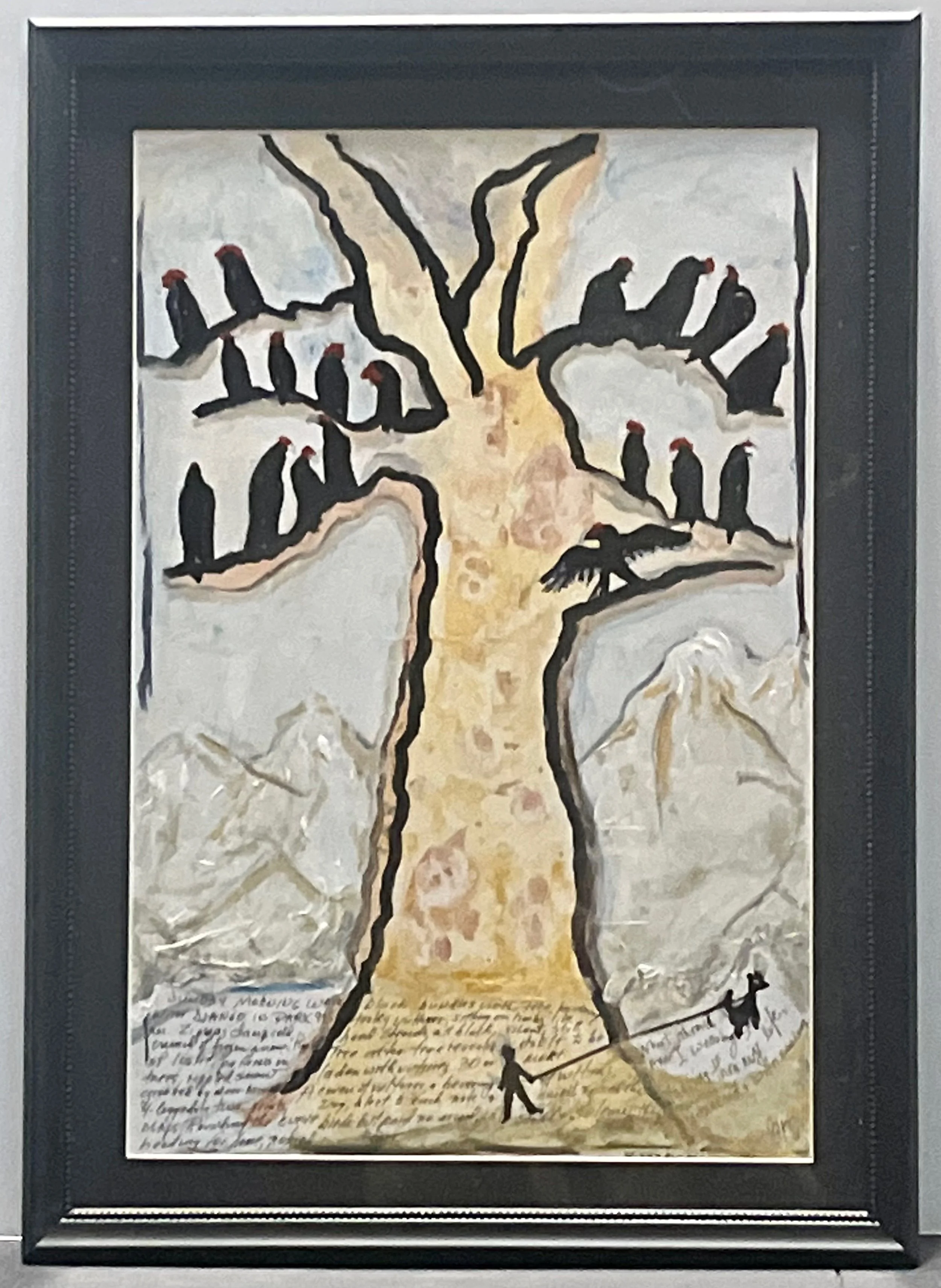 "Vultures" 2016, acrylic on paper, 21" x 15" with frame