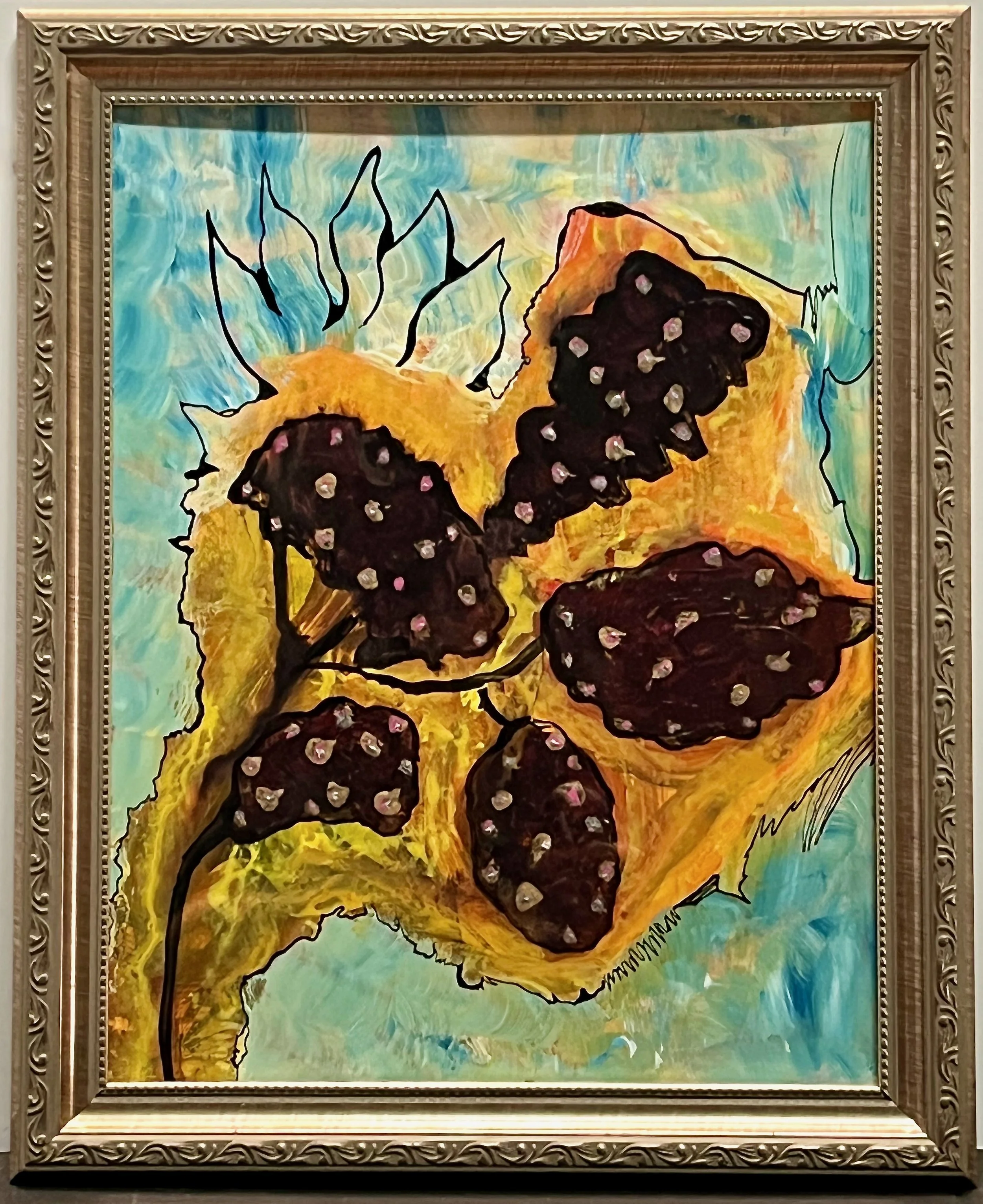 "Pods" 2019, acrylic on paper, 16" x 13" with frame