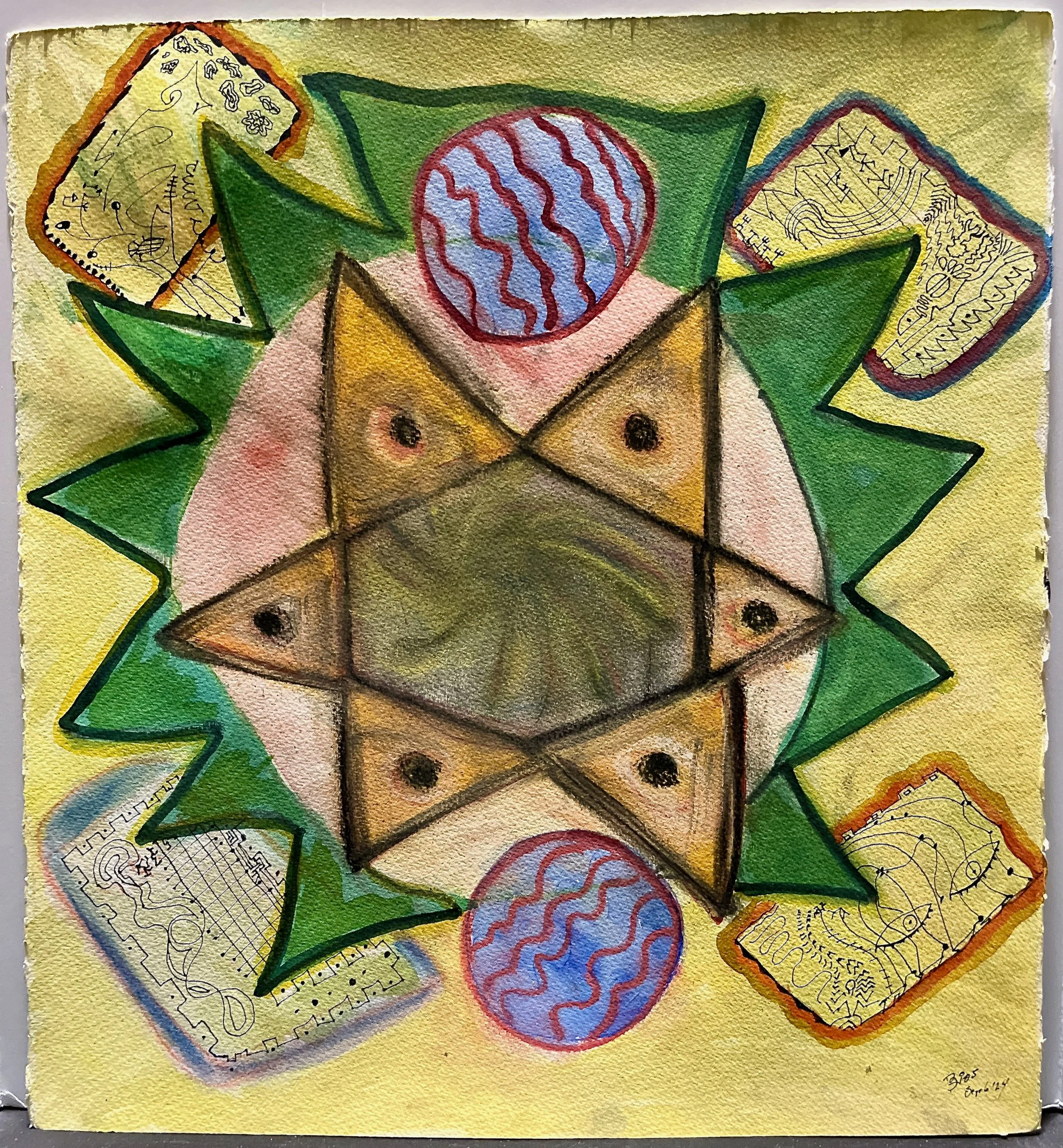 "Orange Star" 2024, watercolor and ink, 24" x 22.25"
