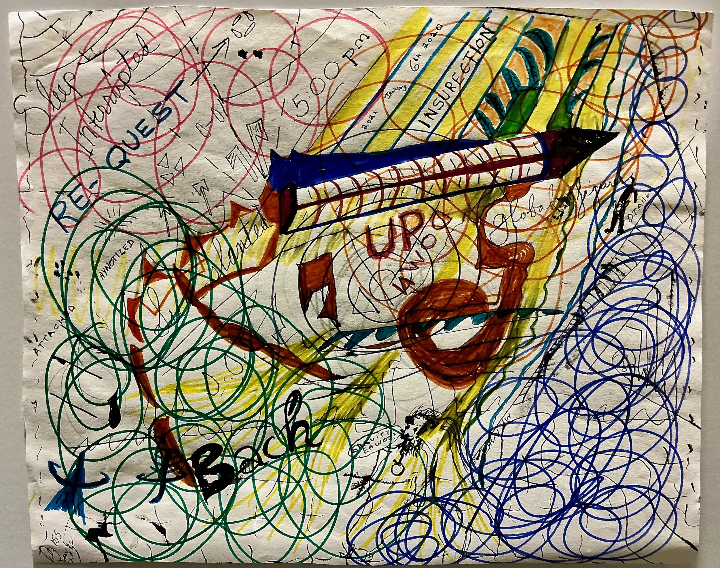 "Up" 2022, pen on paper, 13.5" x 16.5"