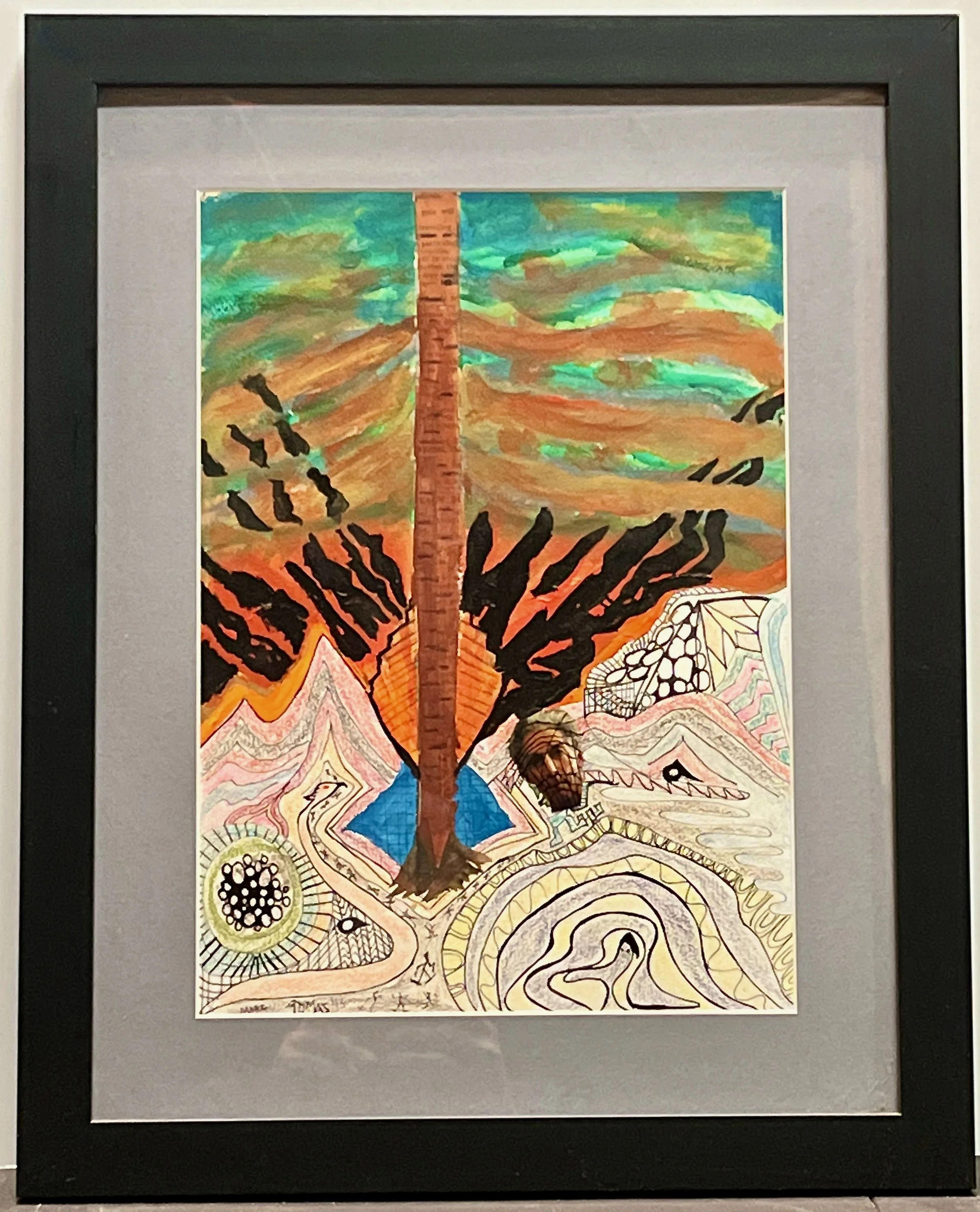 "Event" 2019, pen and acrylic on paper, 20" x 16" with frame