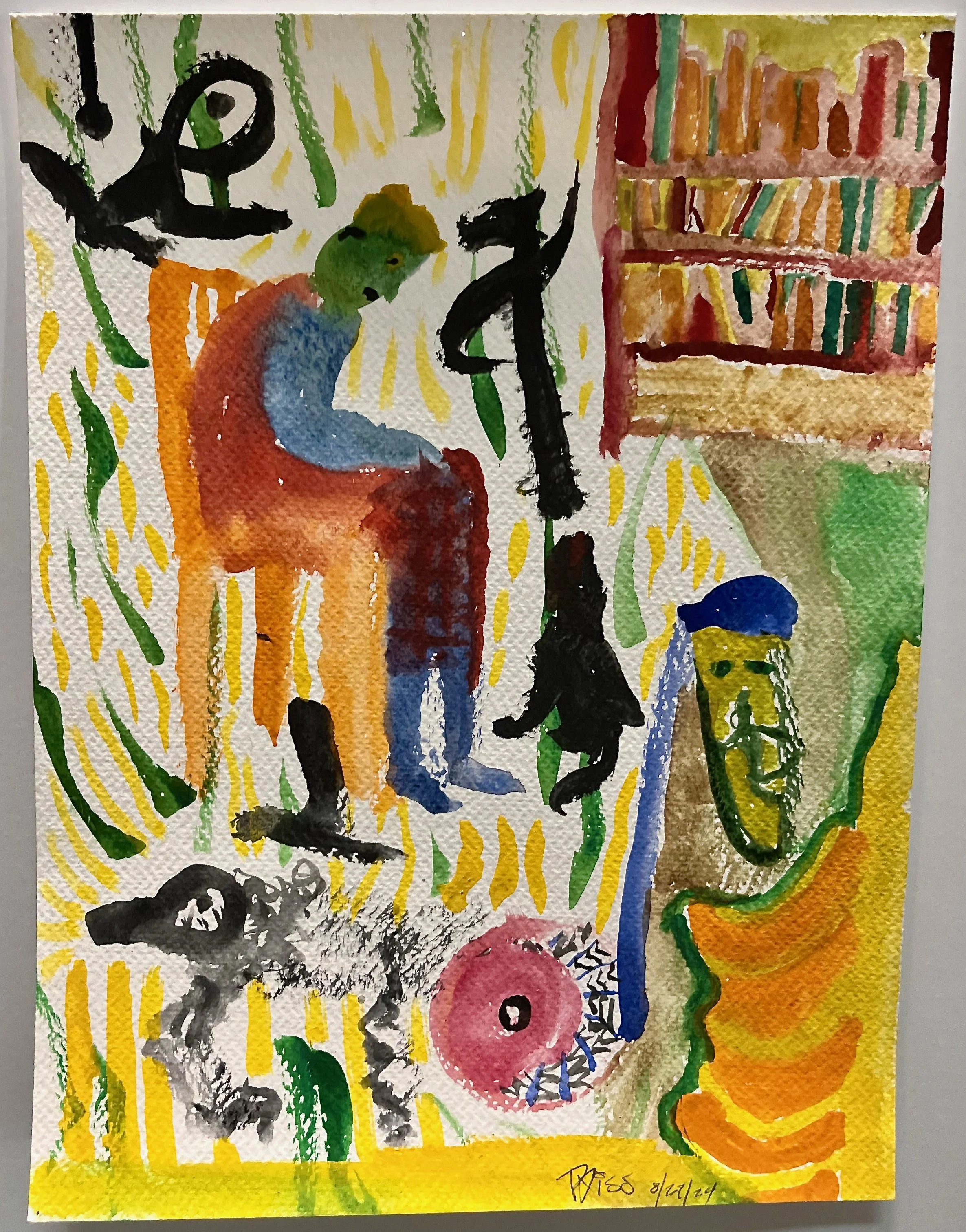 "Chair Guy" 2024, watercolor on paper, 12" x 9"