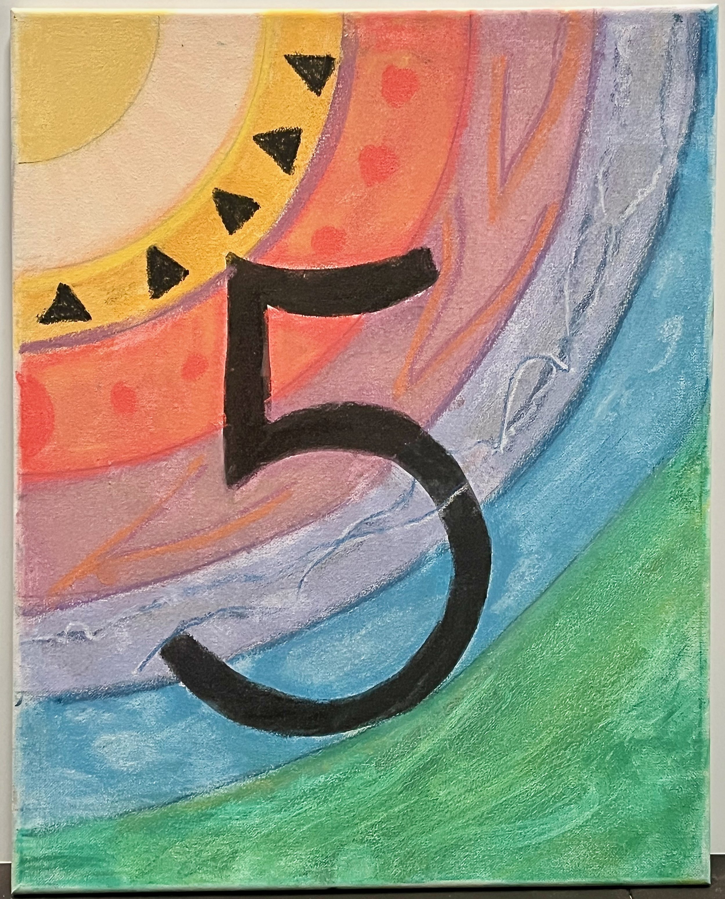 "Rainbow 5" 2024, acrylic and pastel on canvas, 20" x 16"