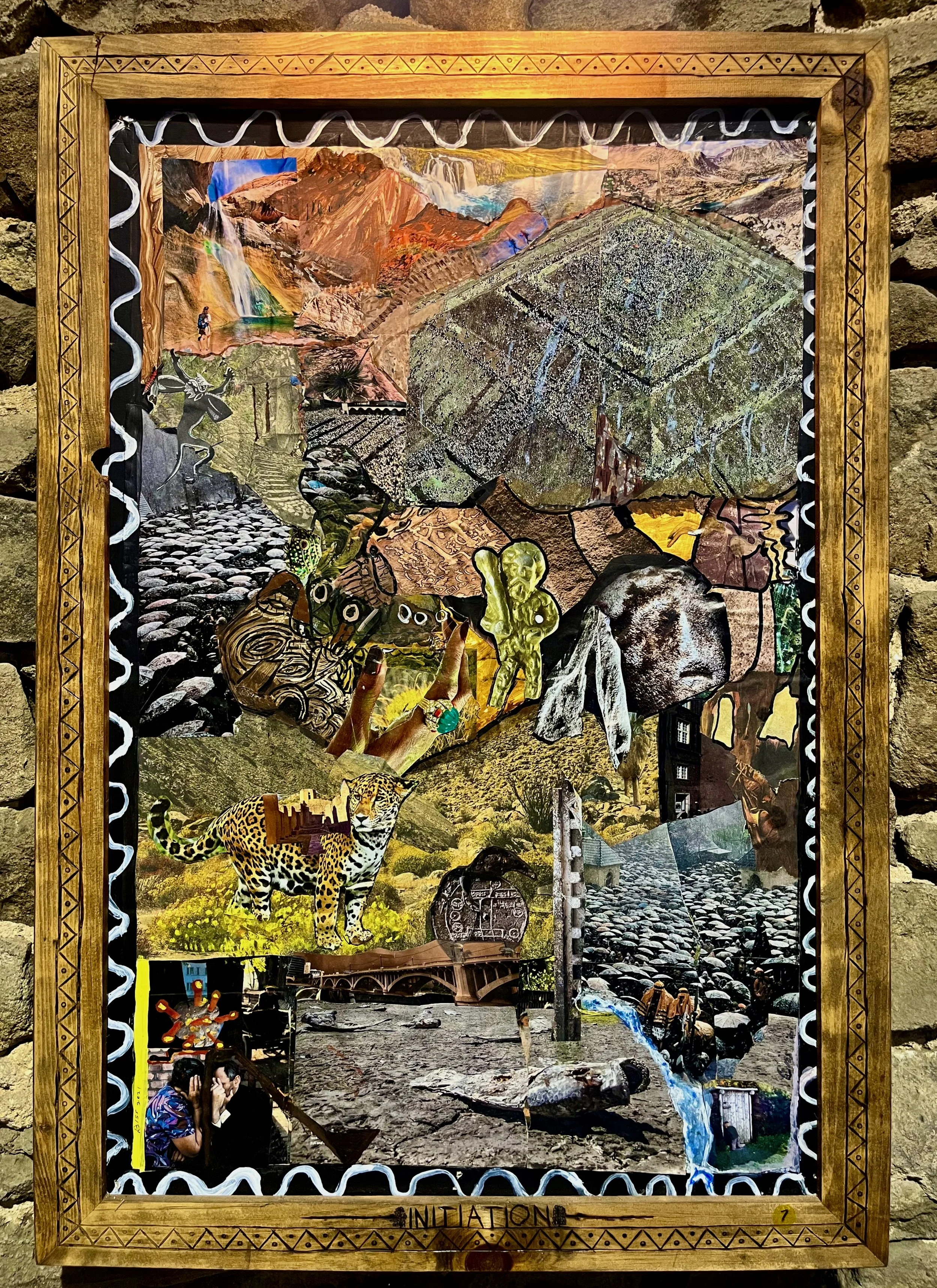 "Initiation" 2022, acrylic, mixed media and markers on paper, 39.75" x 27.5" with frame