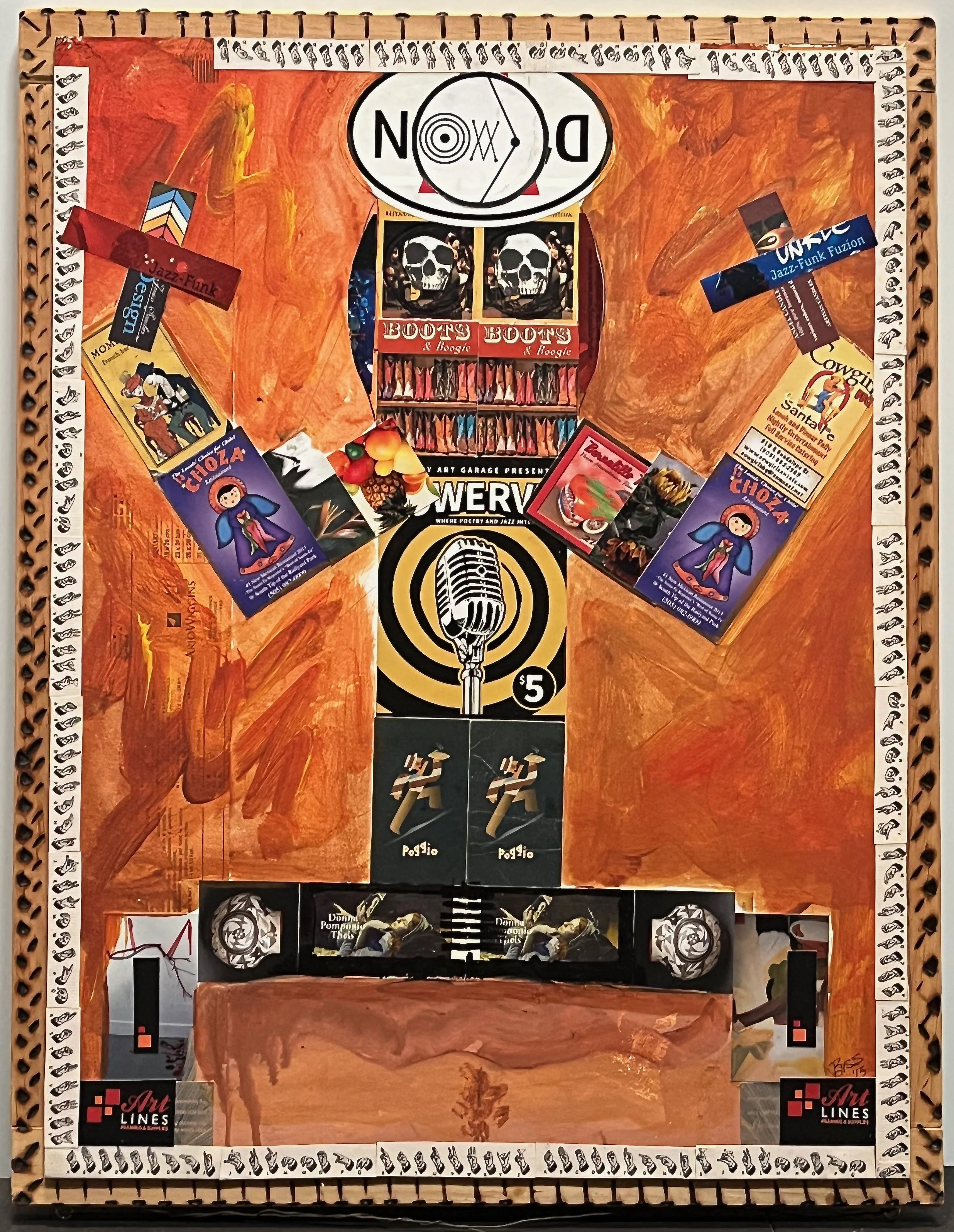 "KACHINA" 2016, mixed media and acrylic on wood, 25.5" X 19.5" with frame