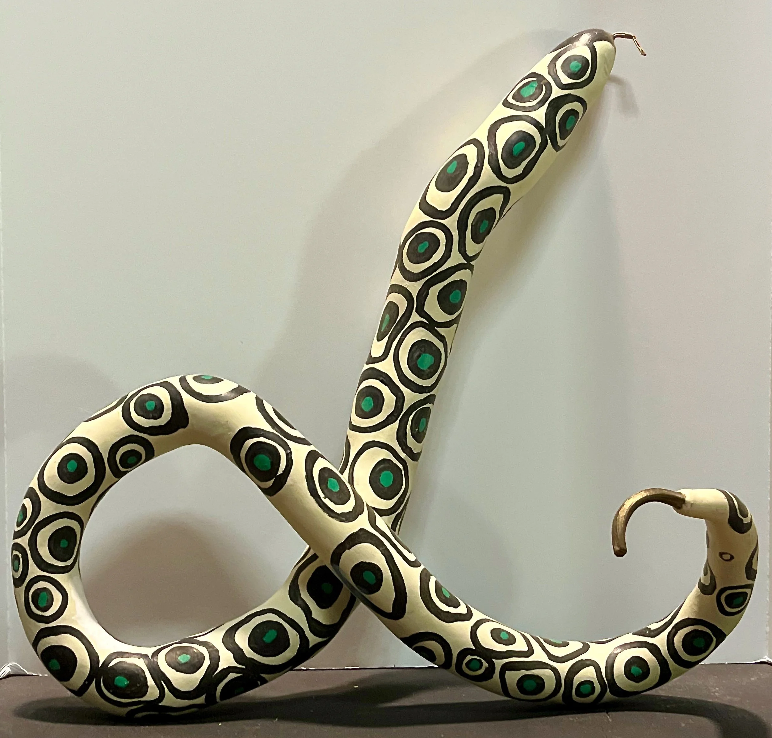 "Snake" (Ambigucene) 2019, acrylic on gourd, 20" x 27"