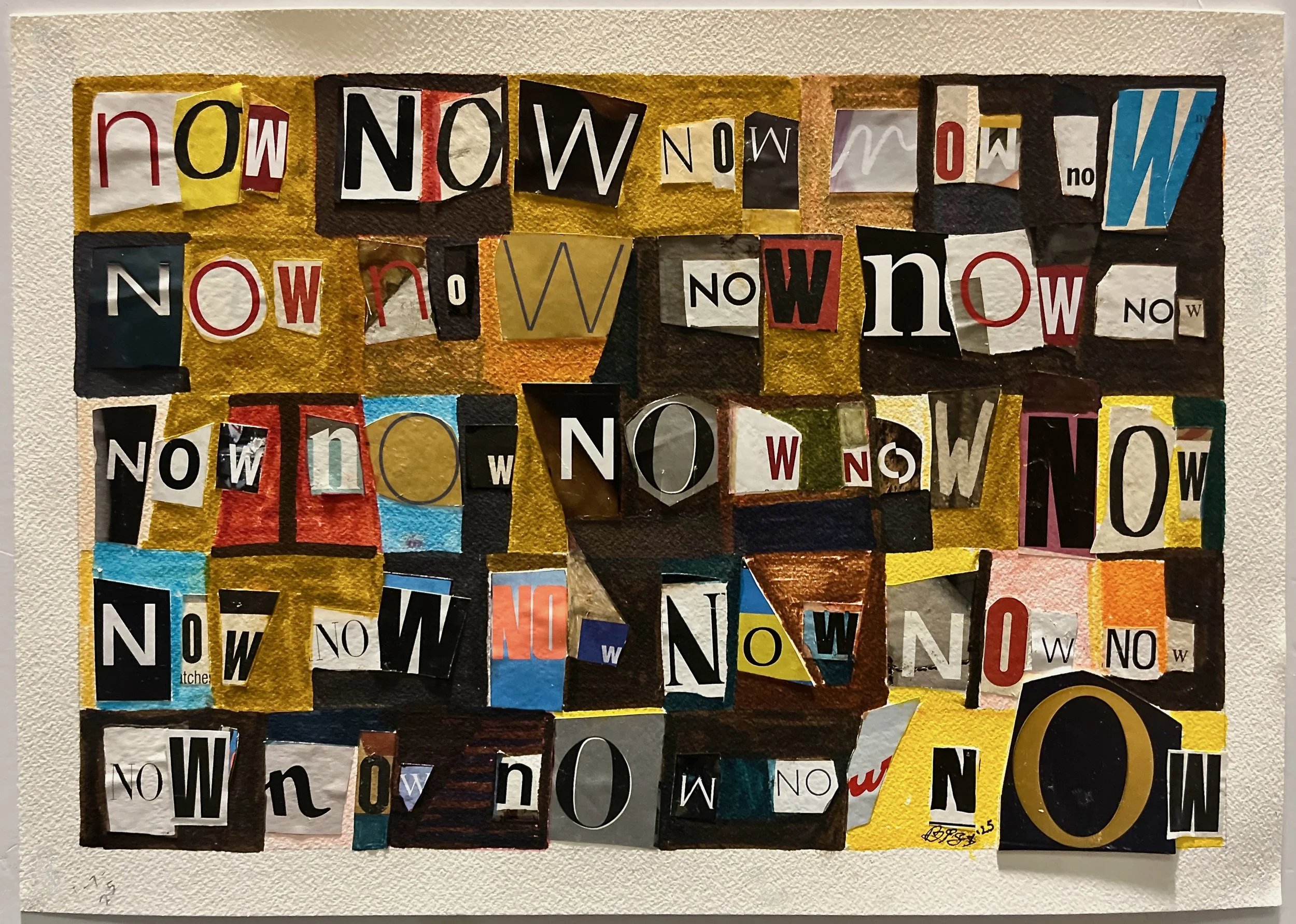 "Now #4" 2025, acrylic, ink and cutouts on paper, 10" x 14.75"