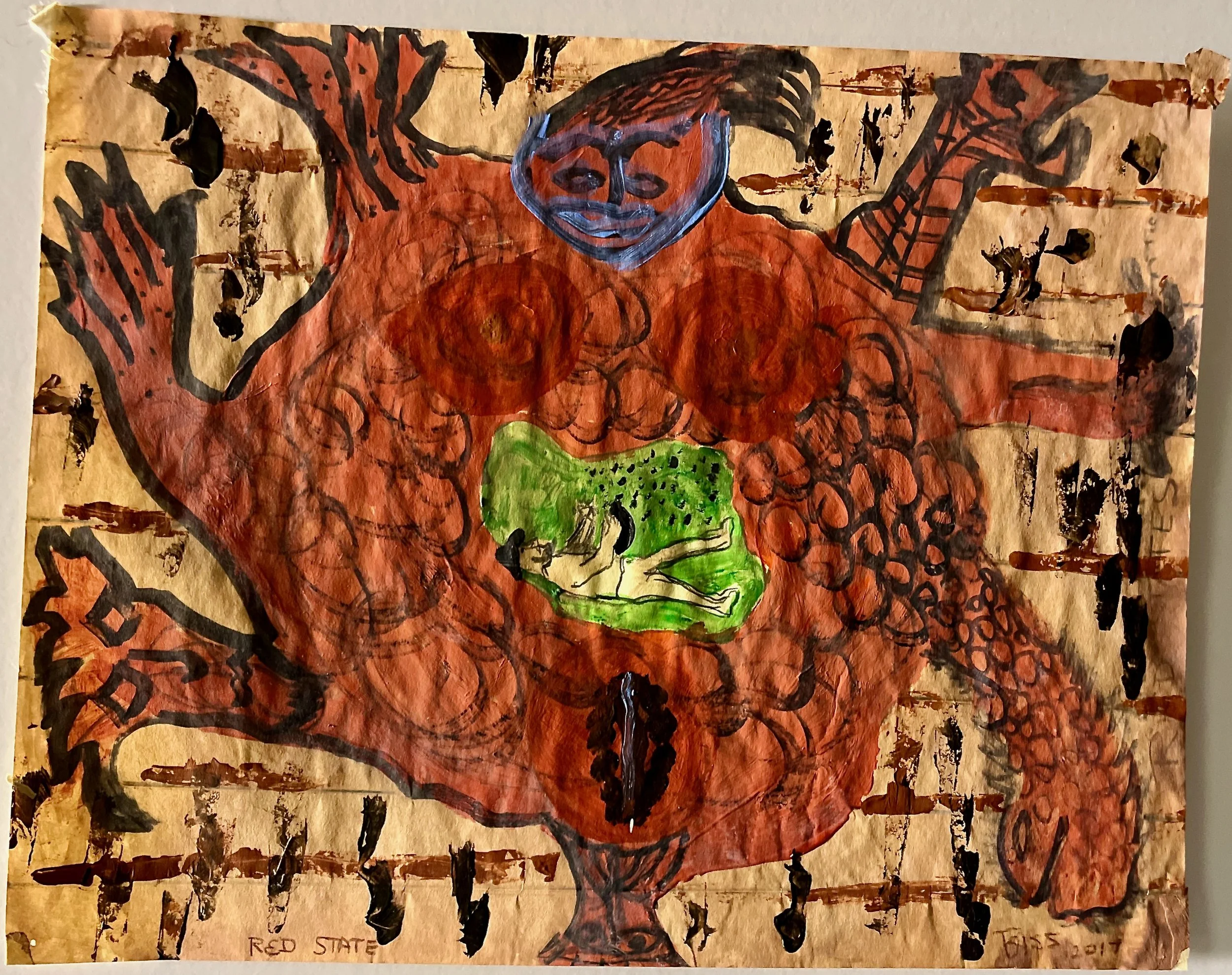 "Red State" 2017, acrylic on paper, 11" x 14"