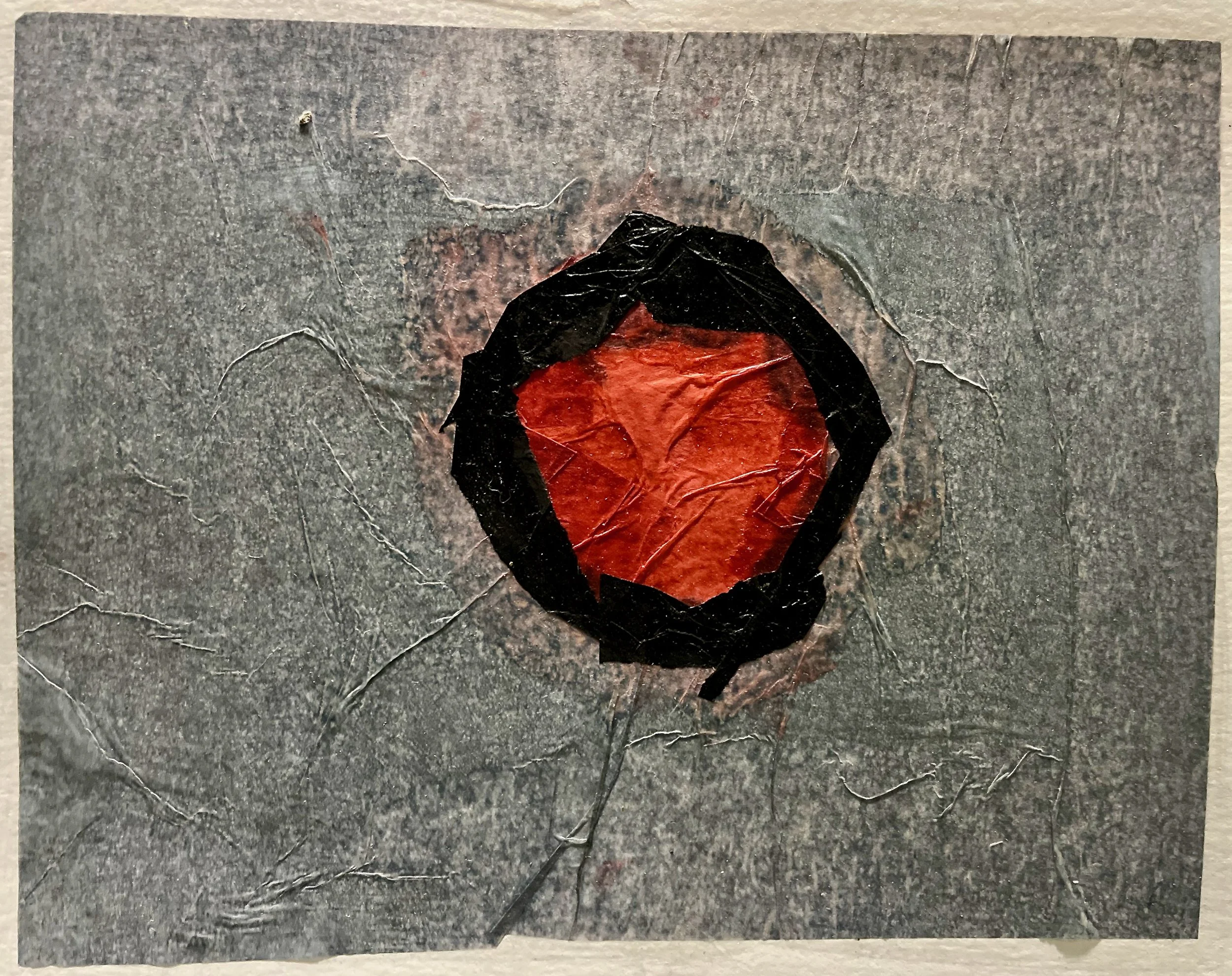 "Red Sun" 2018, tissue paper collage, 11" x 14"