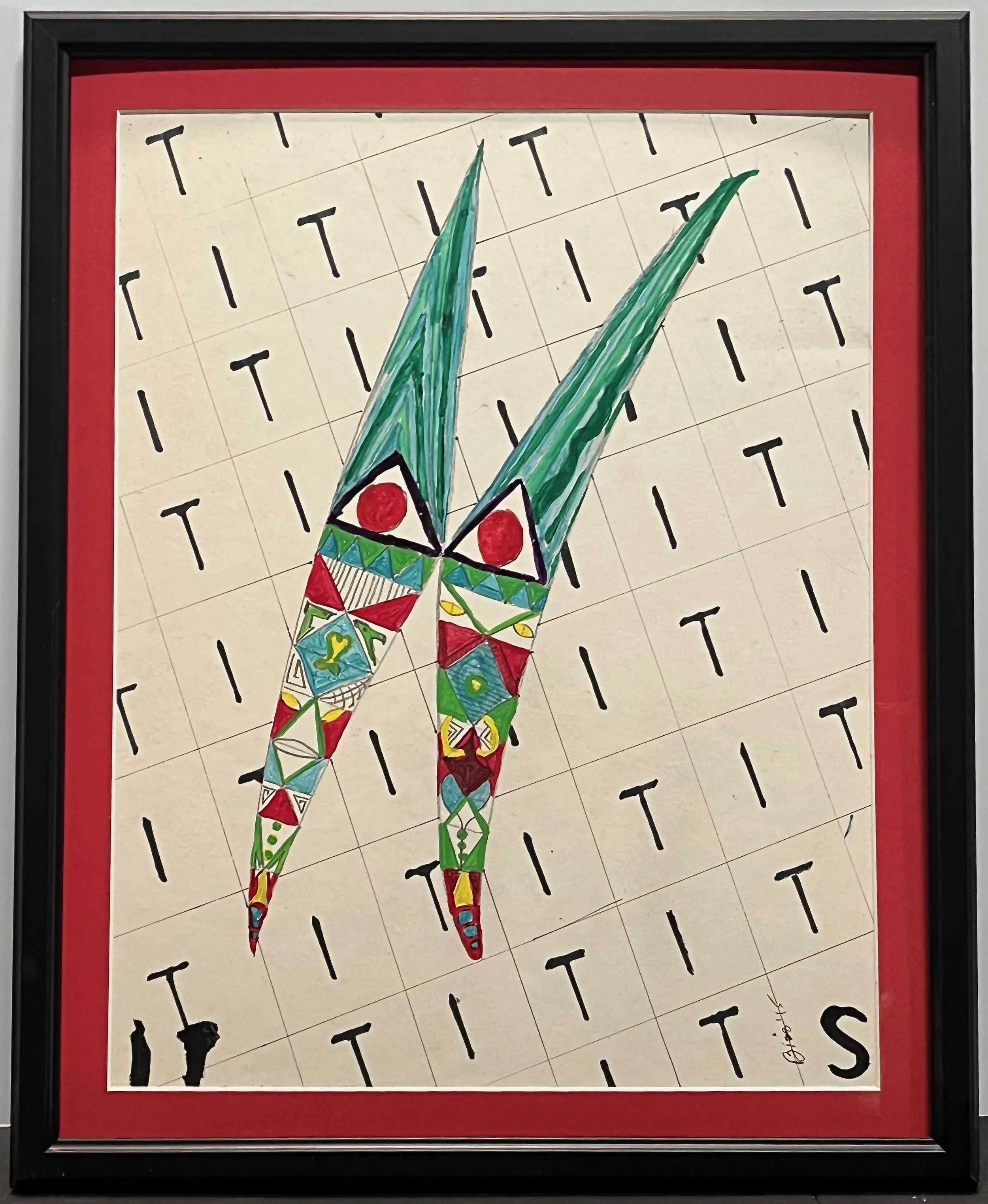 "IT IT" 2018, pen on paper, 20" x 16.5" with frame